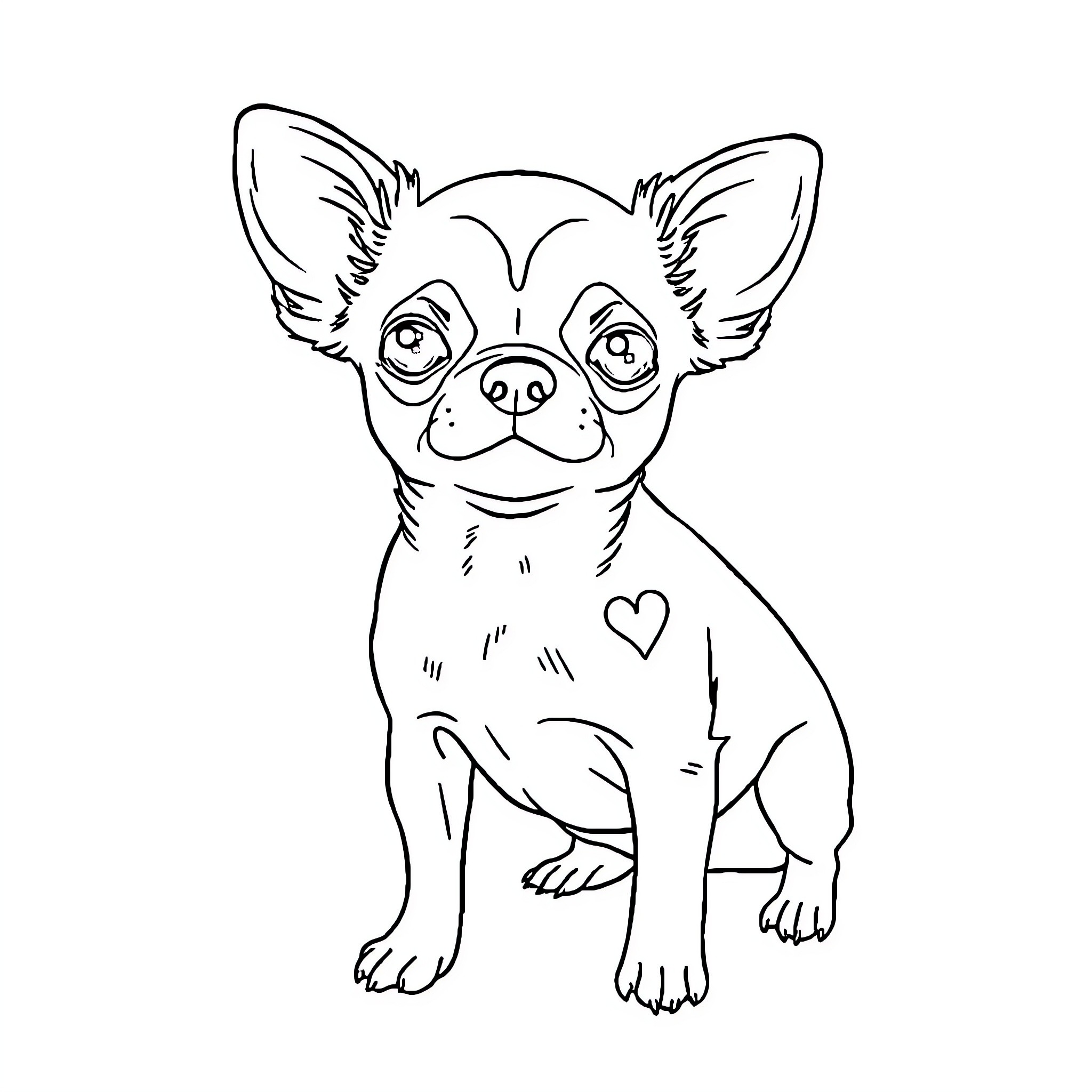 Chihuahua with a cheerful expression Coloring Page (free black-and-white line drawing printable PDF for all, from beginners to advanced learners, including children, teens, adults, and seniors)