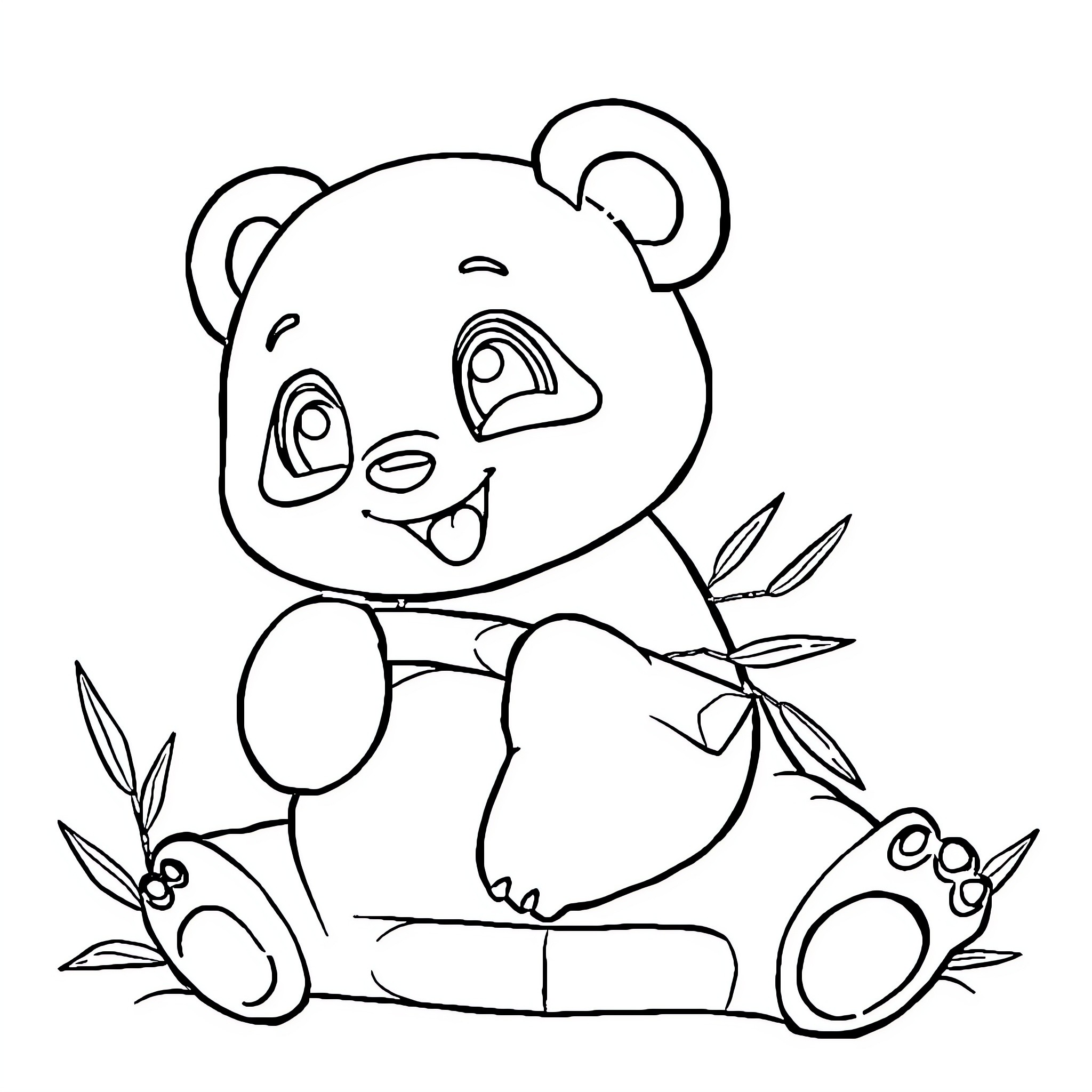 Panda Sitting and Eating Bamboo Coloring Page (free black-and-white line drawing printable PDF for all, from beginners to advanced learners, including children, teens, adults, and seniors)