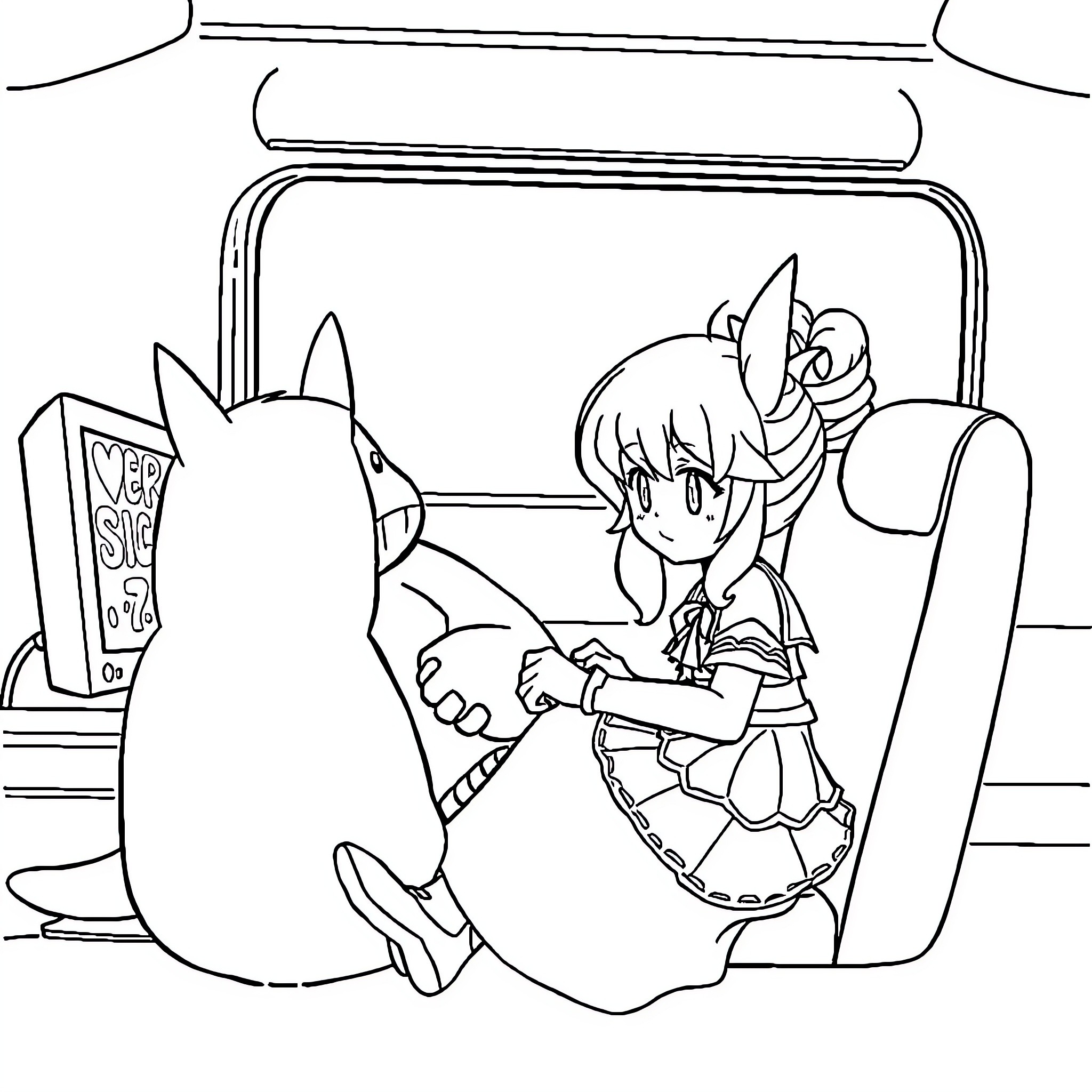 Feeding the Friendly Feline Friend Coloring Page (free black-and-white line drawing printable PDF for all, from beginners to advanced learners, including children, teens, adults, and seniors)