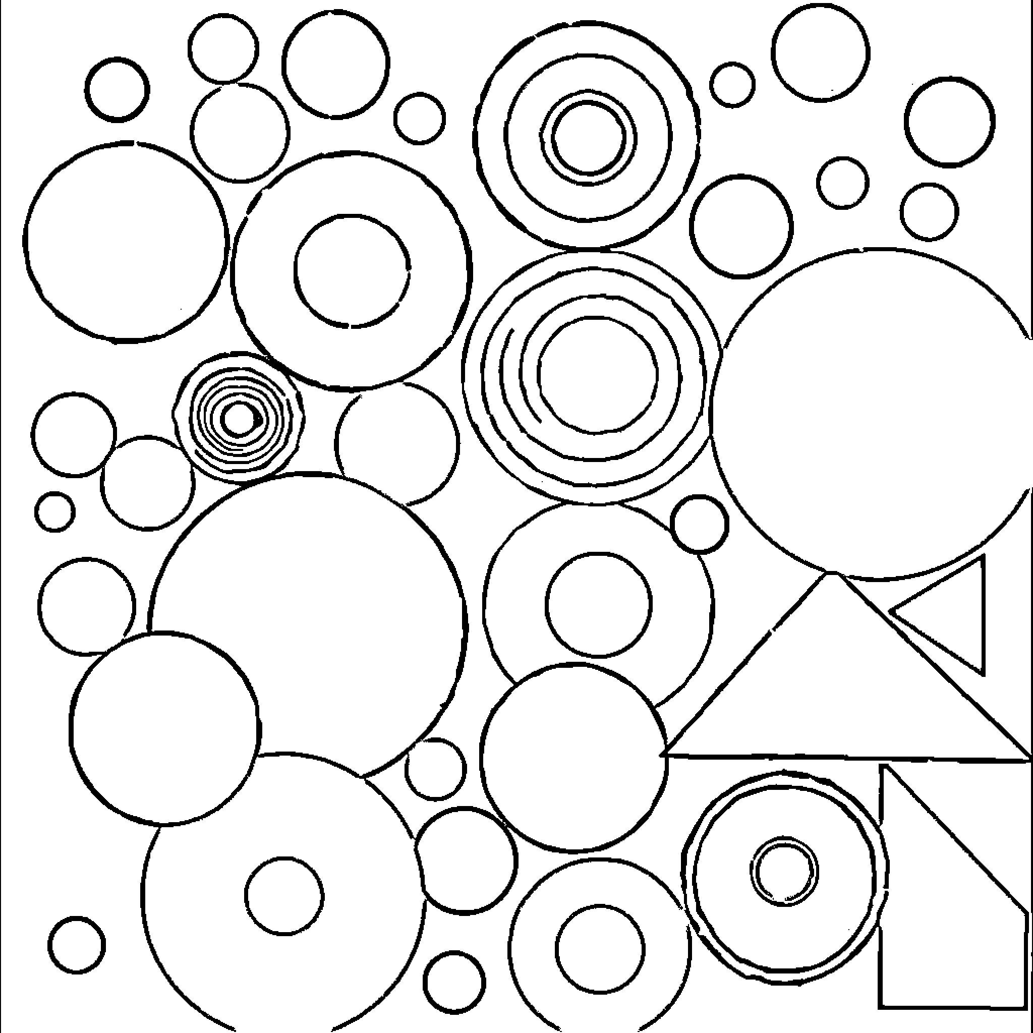 Shape Composition of Overlapping Geometric Forms Coloring Page (free black-and-white line drawing printable PDF for all, from beginners to advanced learners, including children, teens, adults, and seniors)