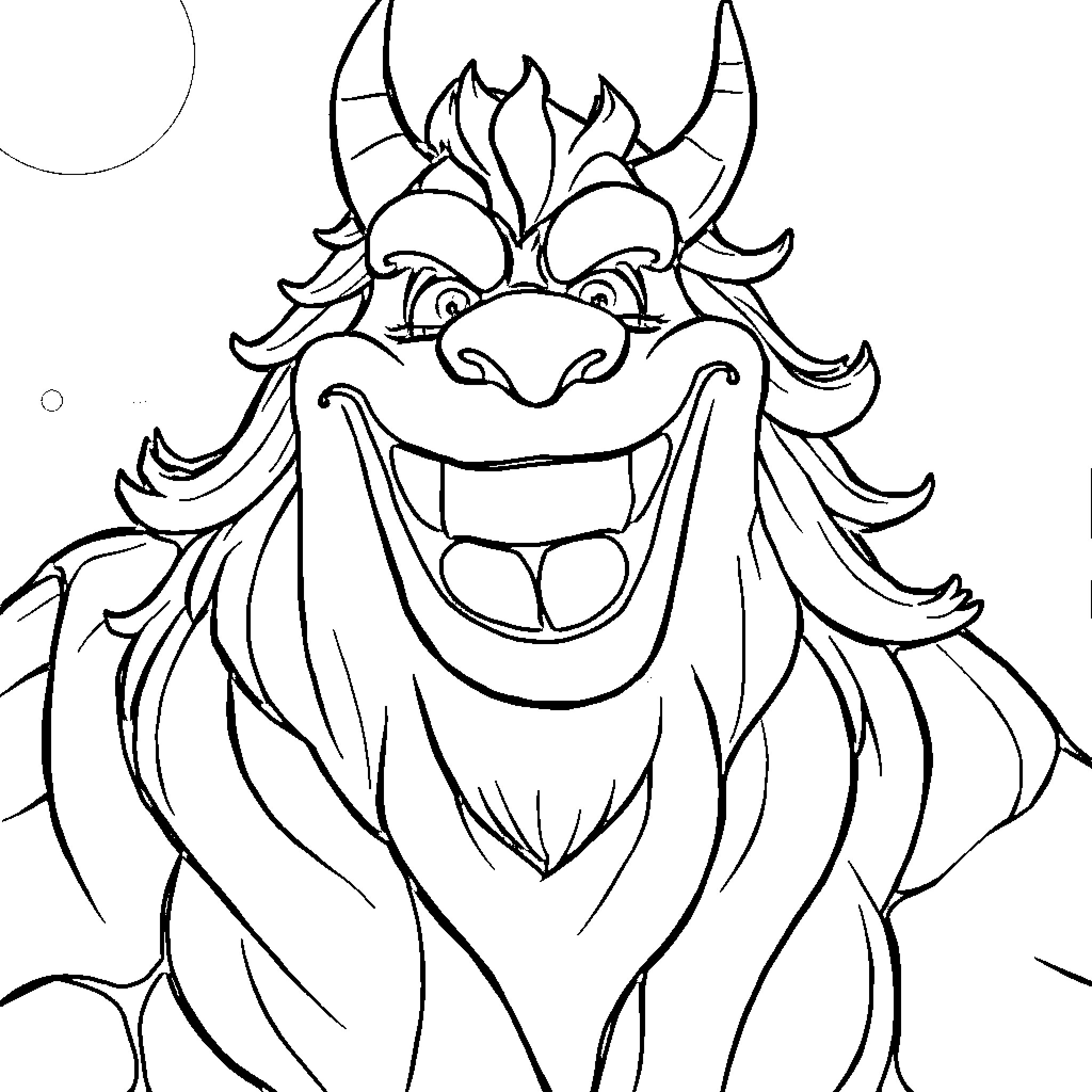 Monster with Mischievous Expression and Horns Coloring Page (free black-and-white line drawing printable PDF for all, from beginners to advanced learners, including children, teens, adults, and seniors)