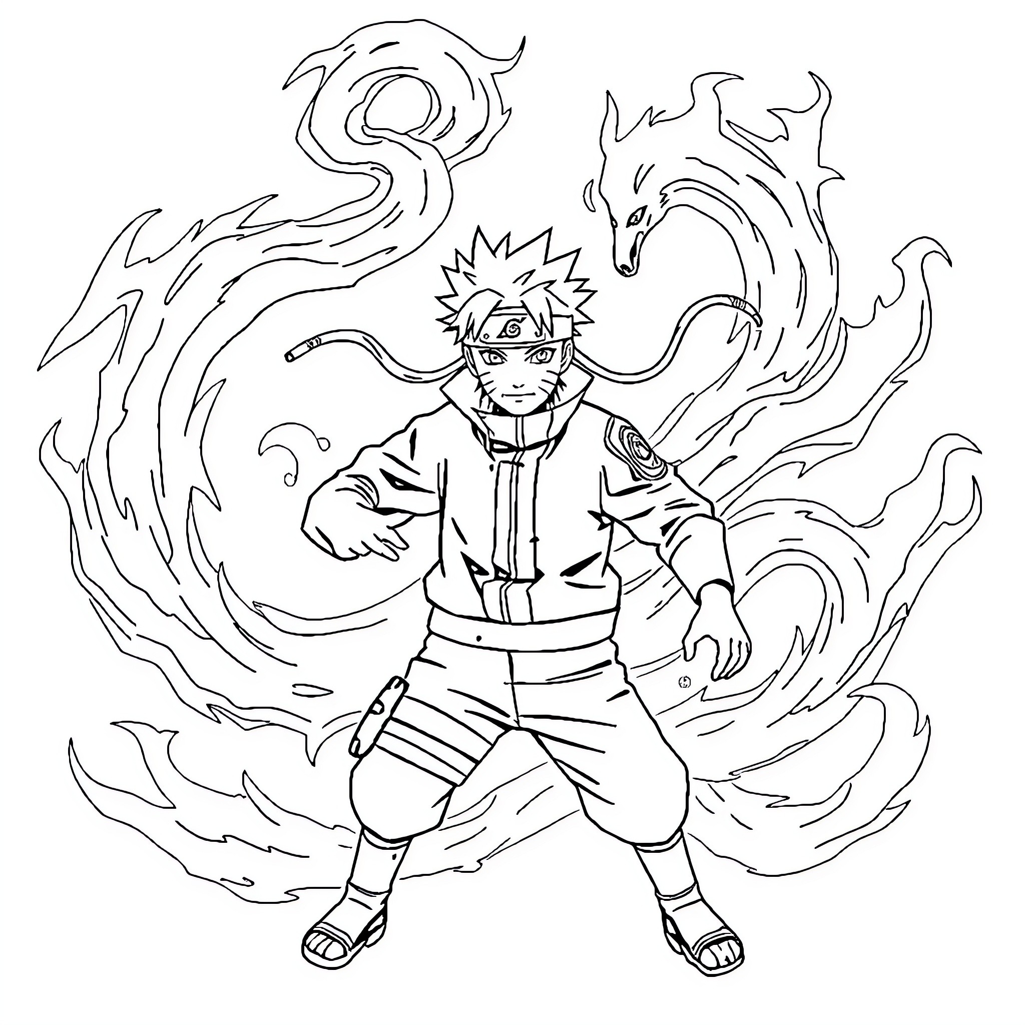 Naruto unleashing powerful ninja abilities Coloring Page (free black-and-white line drawing printable PDF for all, from beginners to advanced learners, including children, teens, adults, and seniors)
