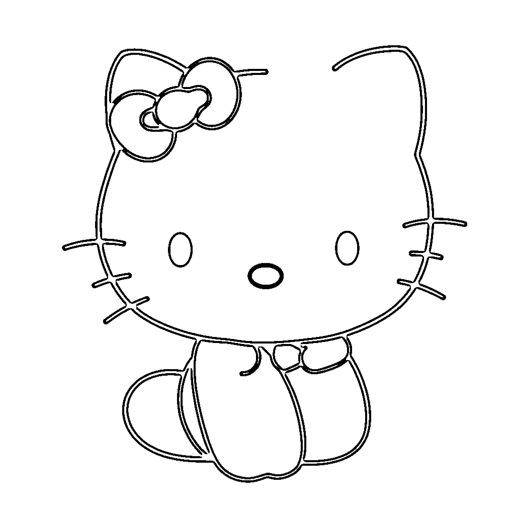 Hello Kitty silhouette drawing Coloring Page (free black-and-white line drawing printable PDF for all, from beginners to advanced learners, including children, teens, adults, and seniors)