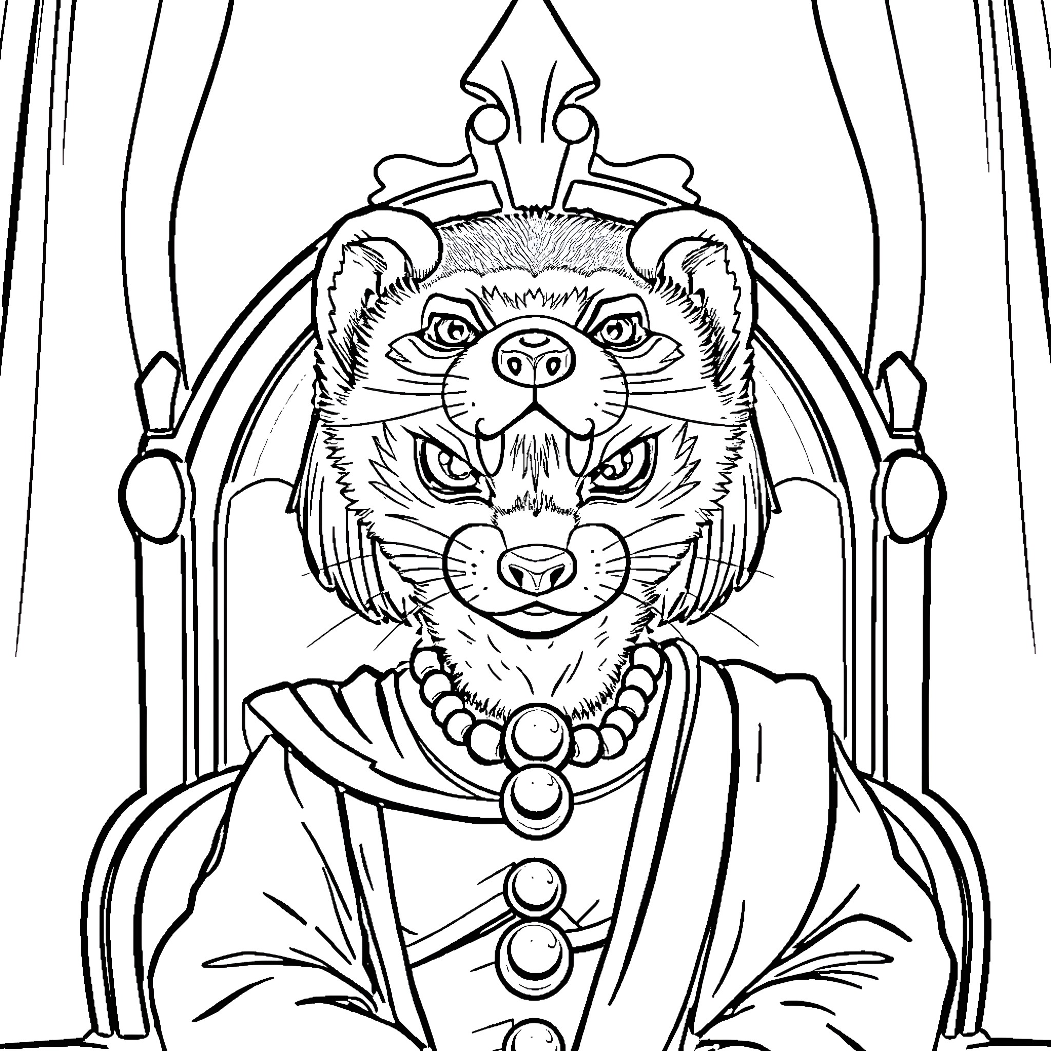 Ferret Monarch in Regal Attire Coloring Page (free black-and-white line drawing printable PDF for all, from beginners to advanced learners, including children, teens, adults, and seniors)