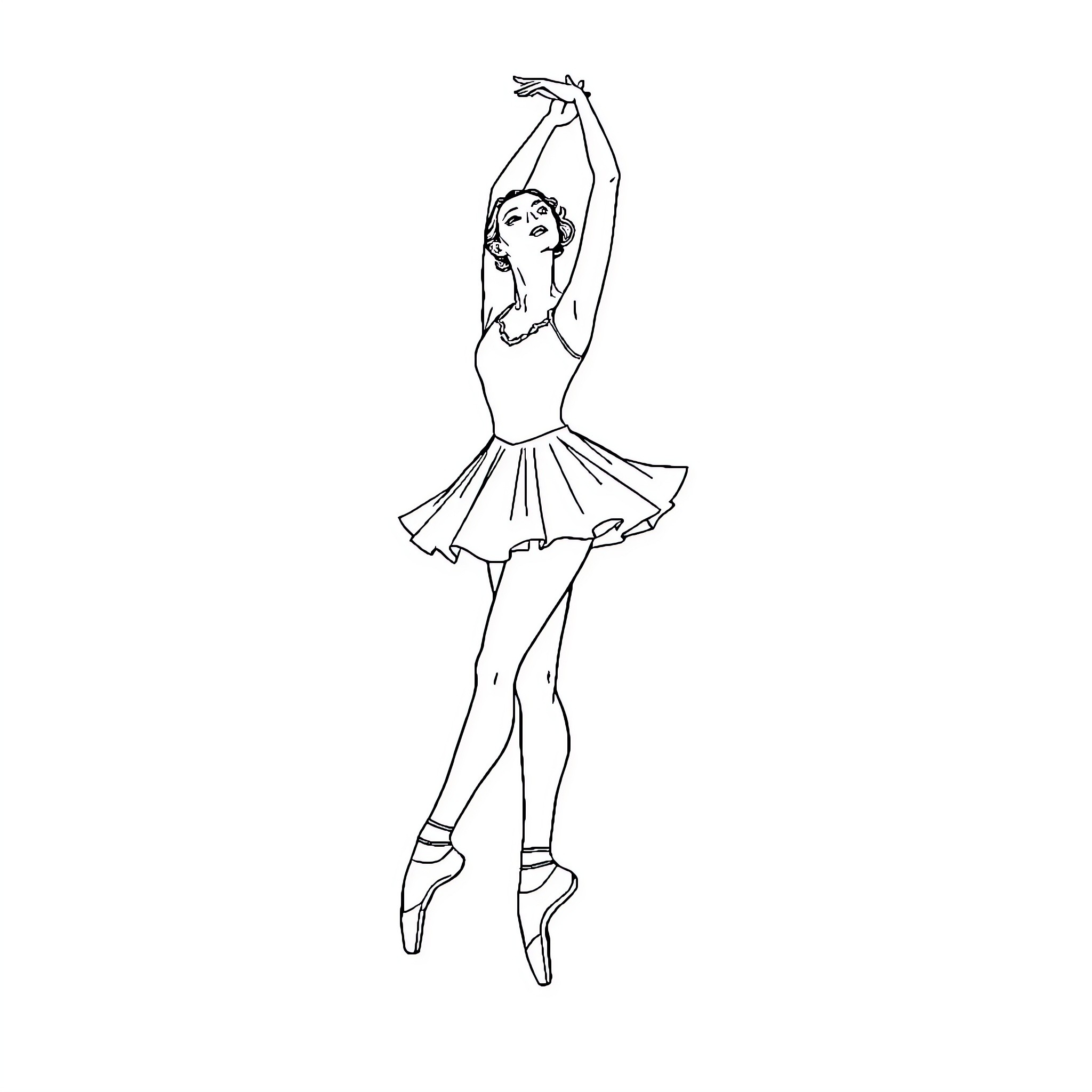 Ballerina performing graceful dance routine Coloring Page (free black-and-white line drawing printable PDF for all, from beginners to advanced learners, including children, teens, adults, and seniors)