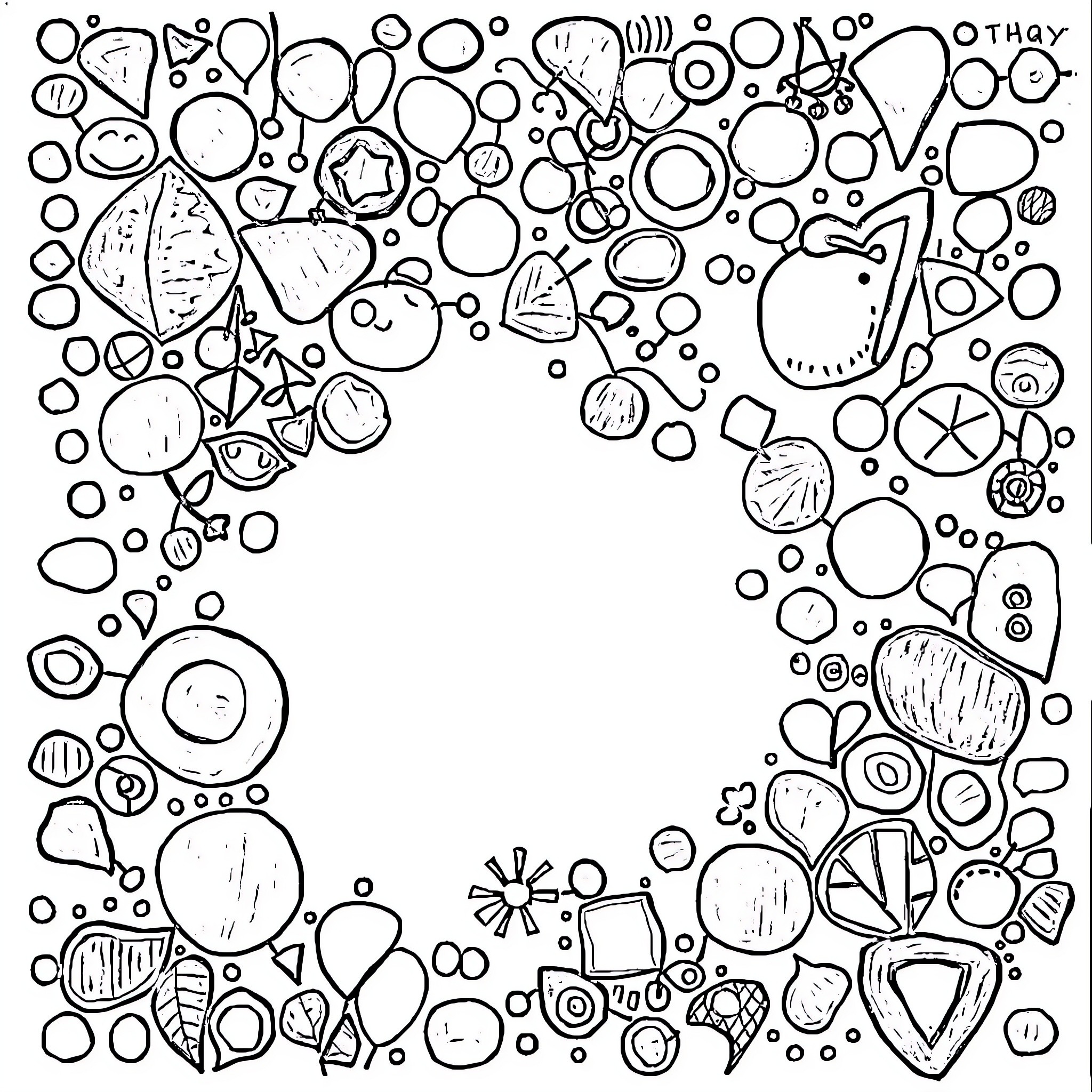 Shape Swirls and Bubbles Coloring Page (free black-and-white line drawing printable PDF for all, from beginners to advanced learners, including children, teens, adults, and seniors)