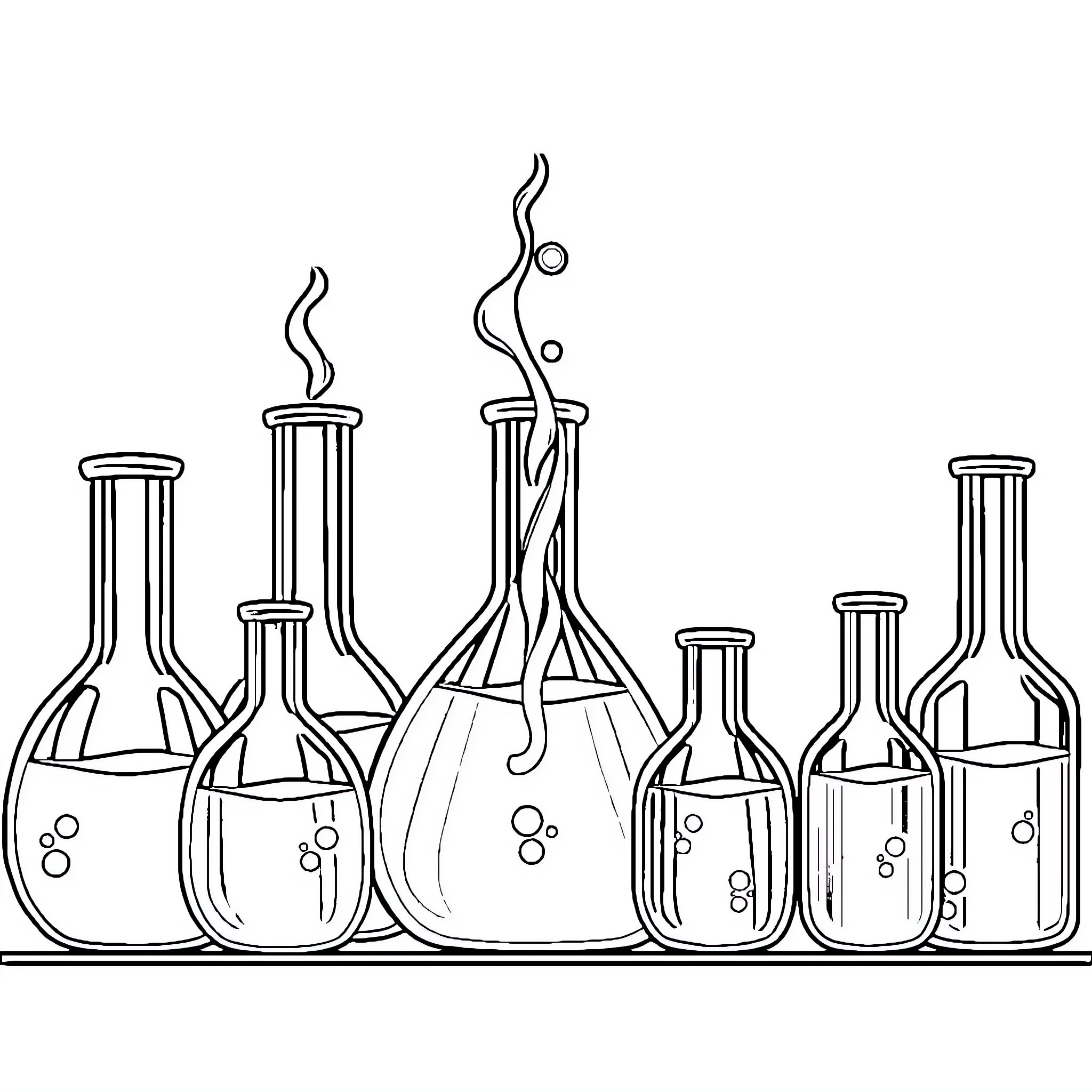 Chemistry Lab Equipment in Action Coloring Page (free black-and-white line drawing printable PDF for all, from beginners to advanced learners, including children, teens, adults, and seniors)