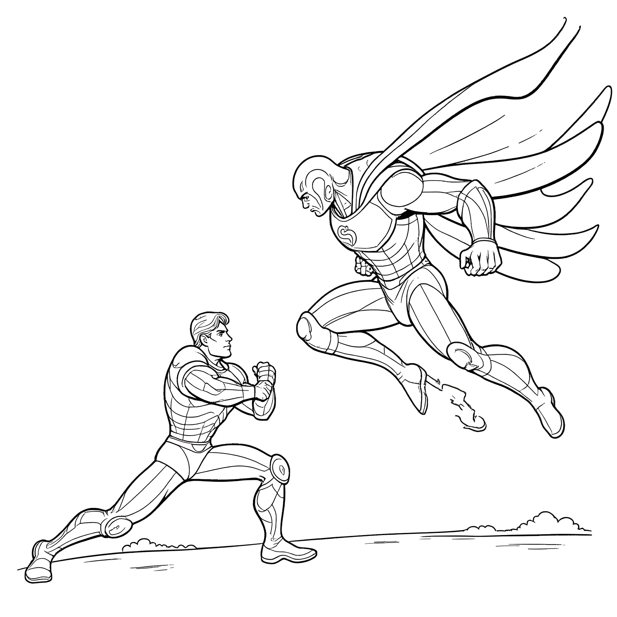 Superman heroically saves a person in danger Coloring Page (free black-and-white line drawing printable PDF for all, from beginners to advanced learners, including children, teens, adults, and seniors)