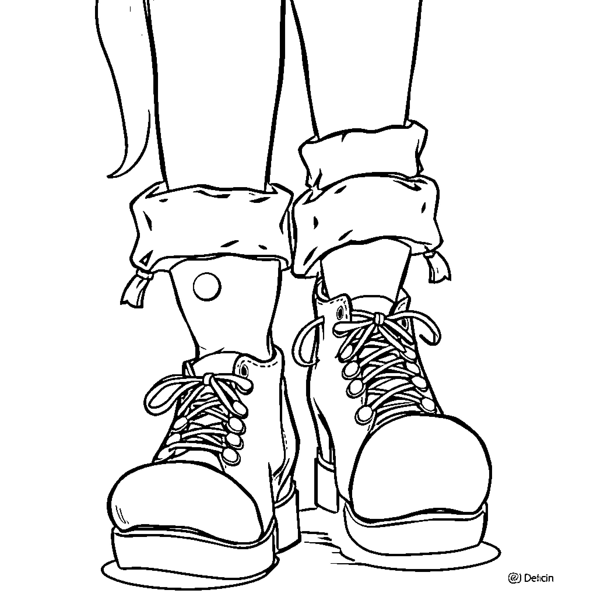 Harley Quinn's Signature Boots and Leggings Coloring Page (free black-and-white line drawing printable PDF for all, from beginners to advanced learners, including children, teens, adults, and seniors)