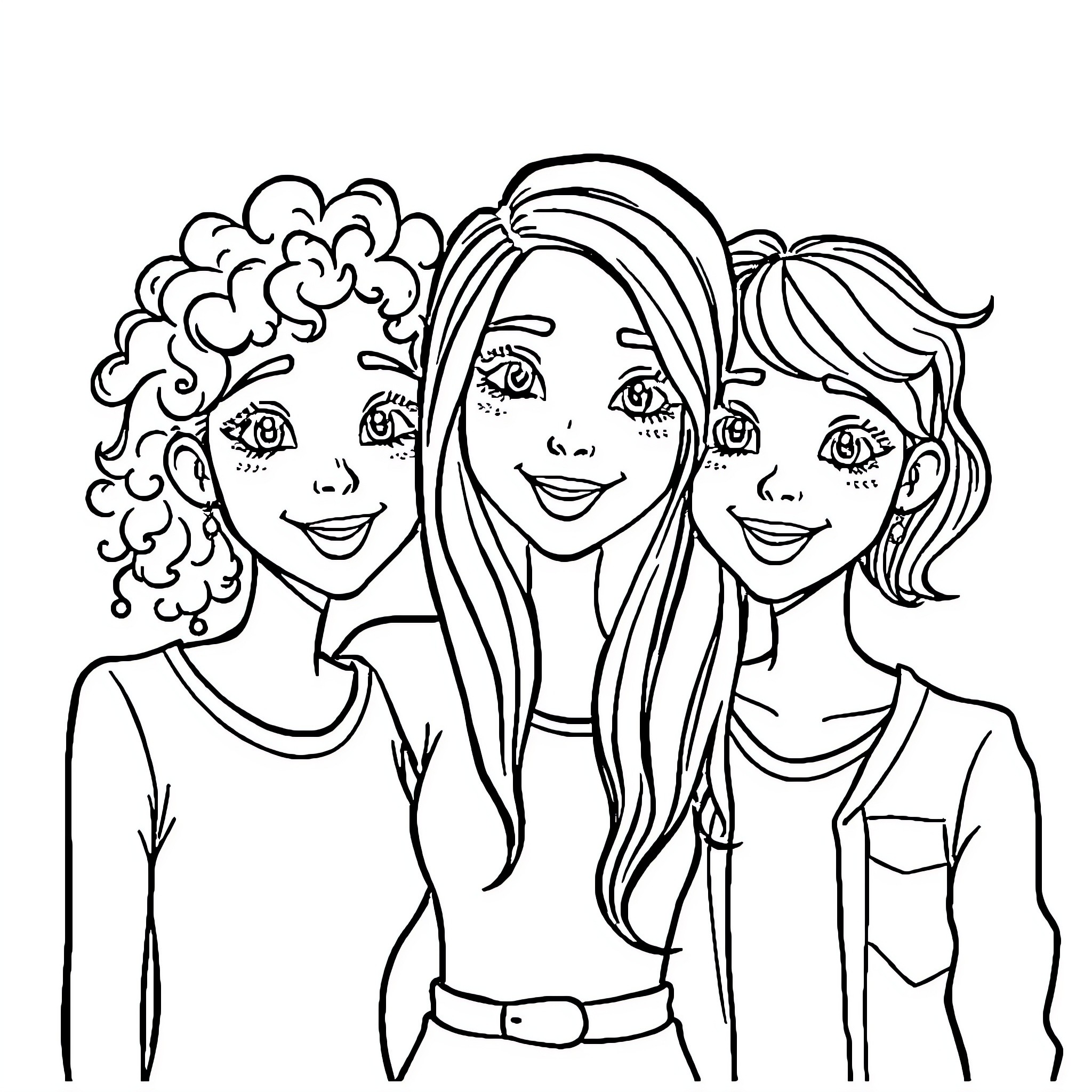 Friend Enjoying Time with Joyful Companions Coloring Page (free black-and-white line drawing printable PDF for all, from beginners to advanced learners, including children, teens, adults, and seniors)