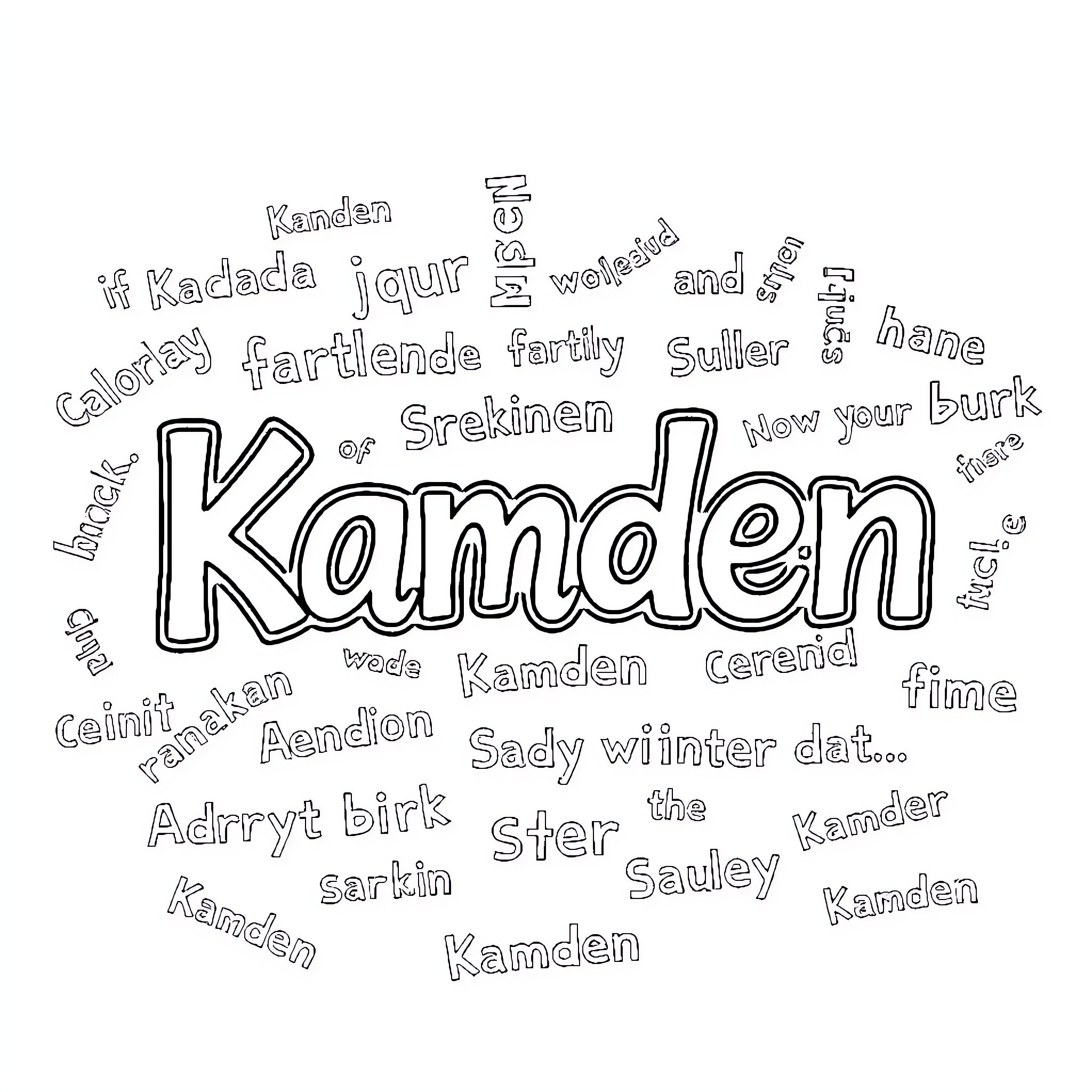 Kamden's Playful Journey with Family and Friends Coloring Page (free black-and-white line drawing printable PDF for all, from beginners to advanced learners, including children, teens, adults, and seniors)