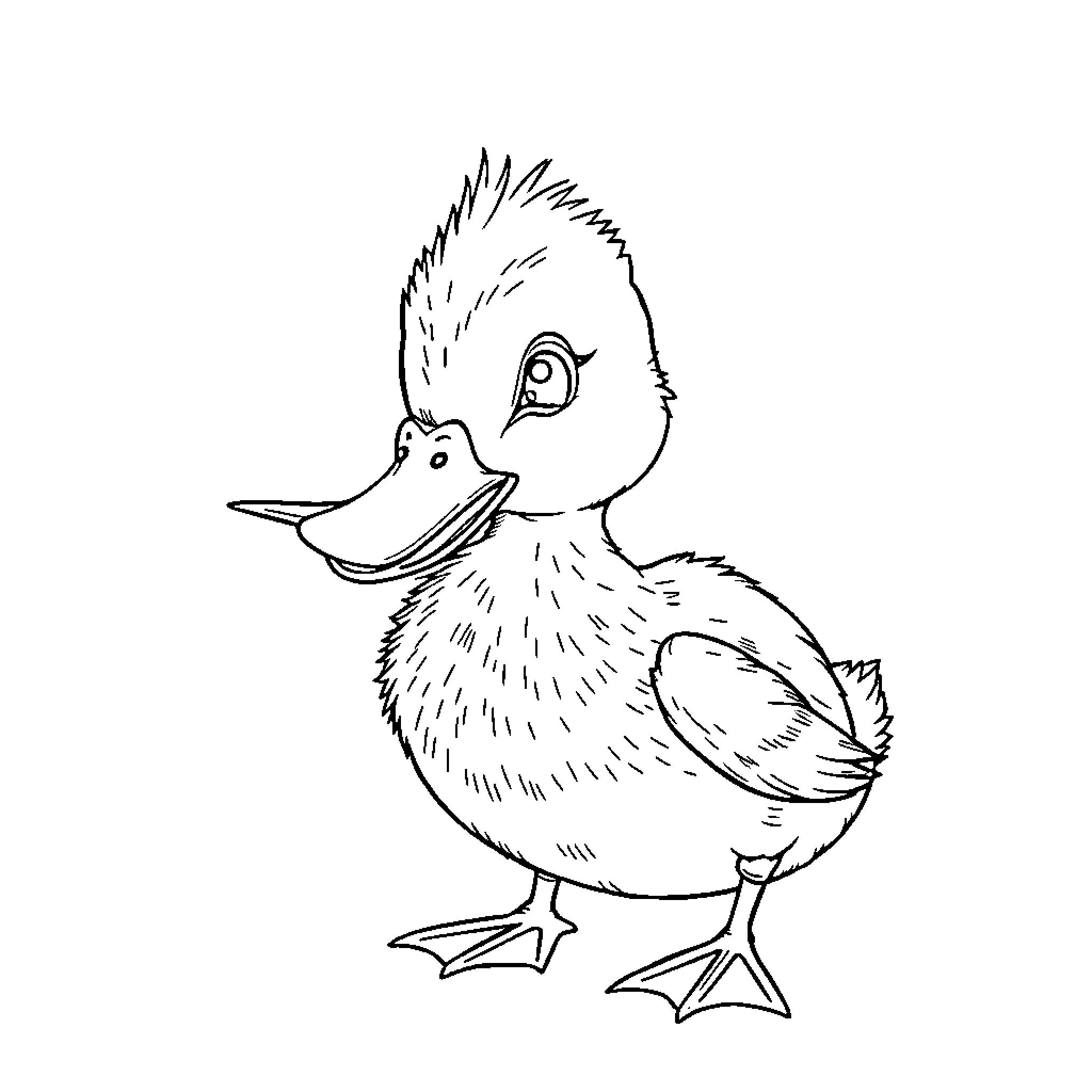 Duck looking curious and playful Coloring Page (free black-and-white line drawing printable PDF for all, from beginners to advanced learners, including children, teens, adults, and seniors)