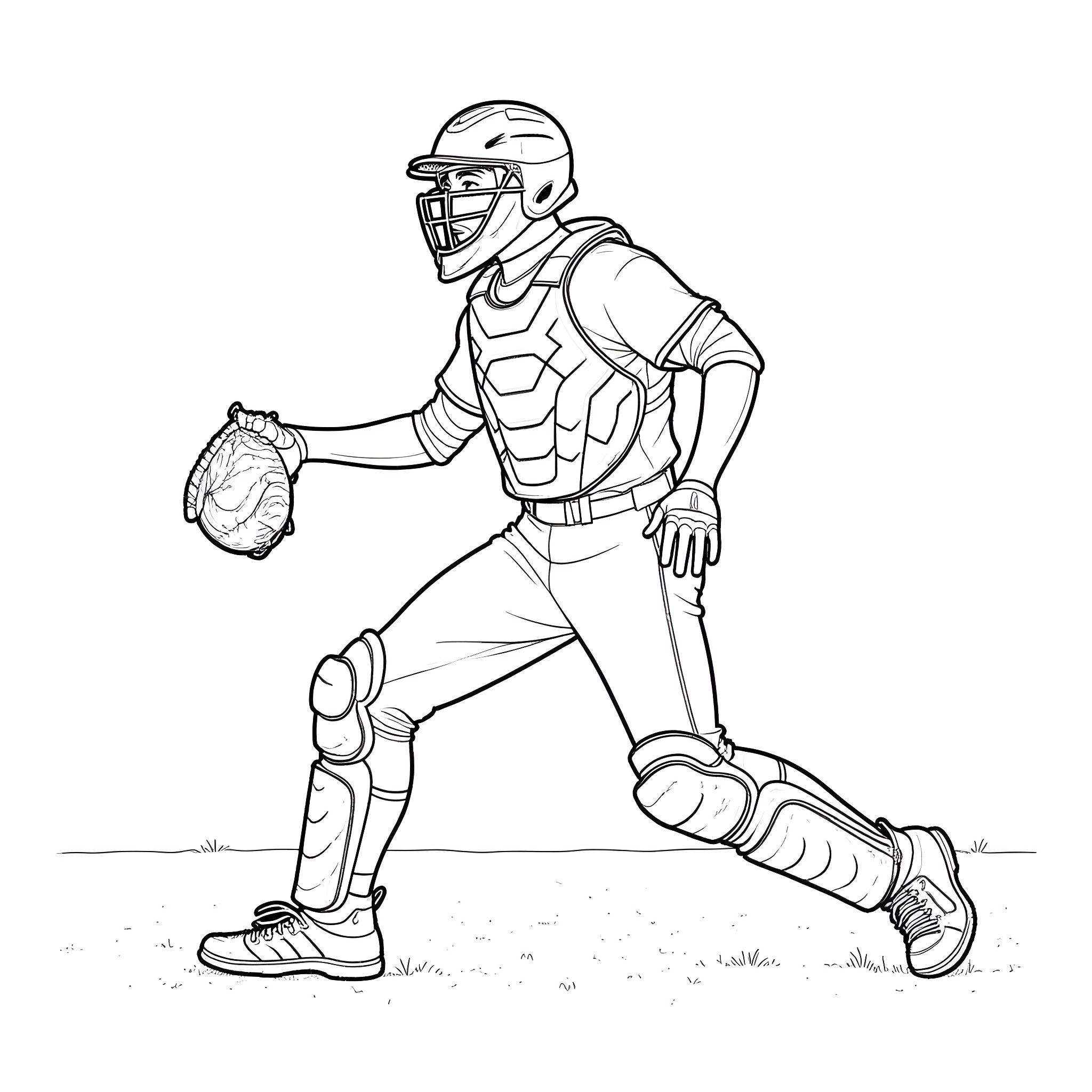 Baseball player in uniform catching ball Coloring Page (free black-and-white line drawing printable PDF for all, from beginners to advanced learners, including children, teens, adults, and seniors)