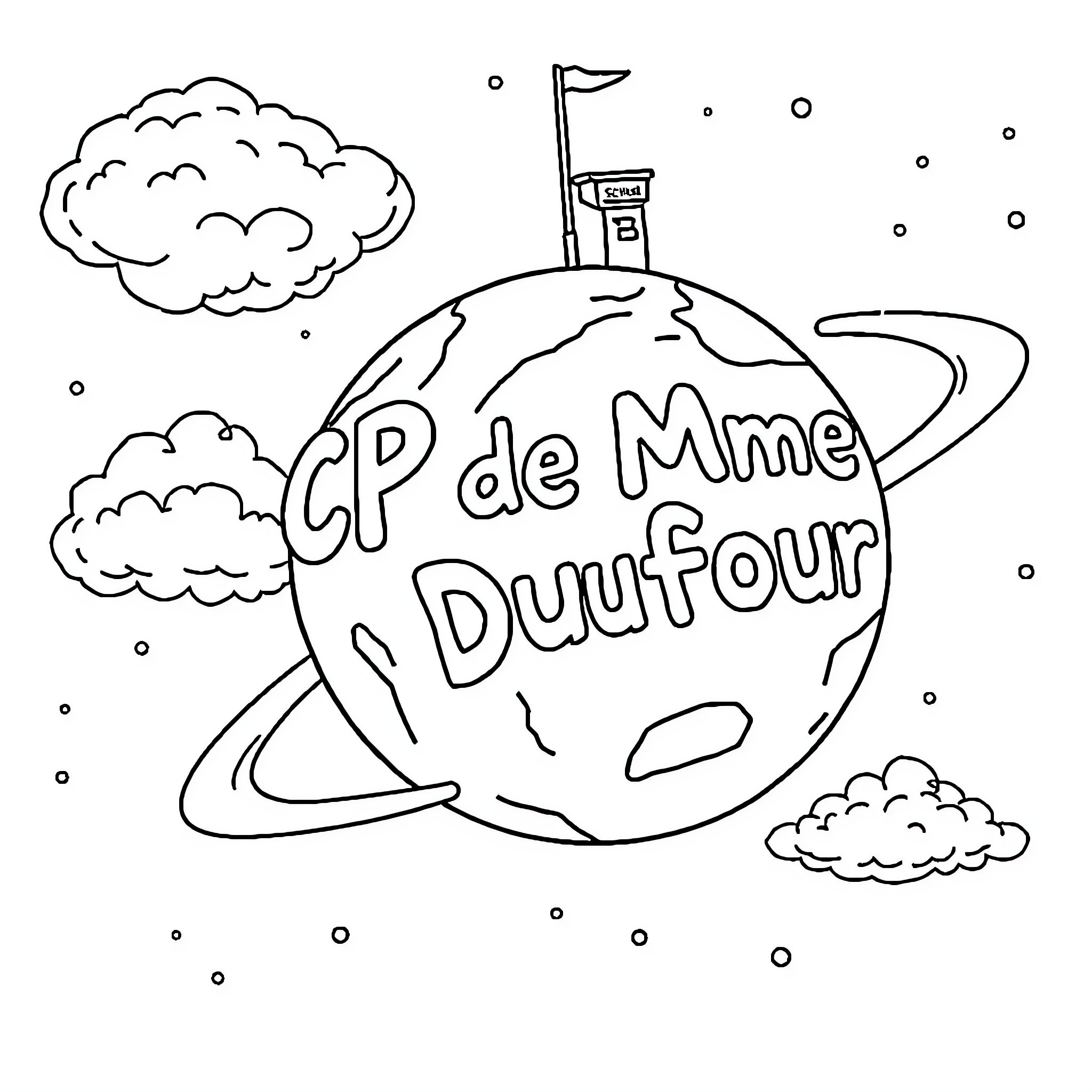 Planet with Cartoon-Style Illustration Coloring Page (free black-and-white line drawing printable PDF for all, from beginners to advanced learners, including children, teens, adults, and seniors)
