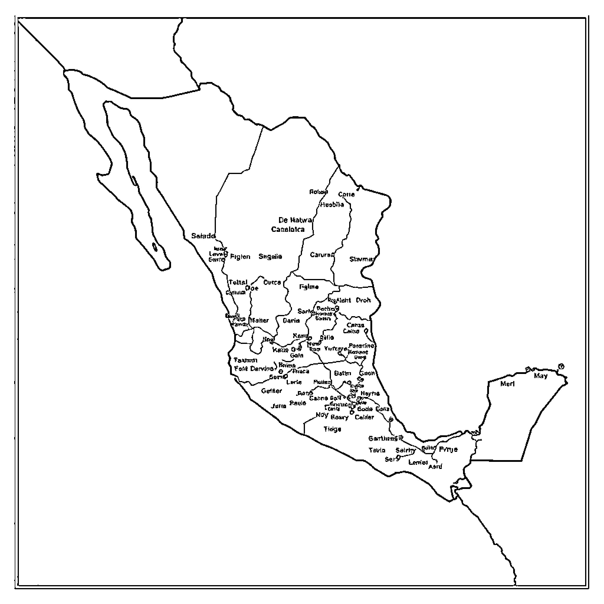 Mapa of political divisions in Mexico Coloring Page (free black-and-white line drawing printable PDF for all, from beginners to advanced learners, including children, teens, adults, and seniors)