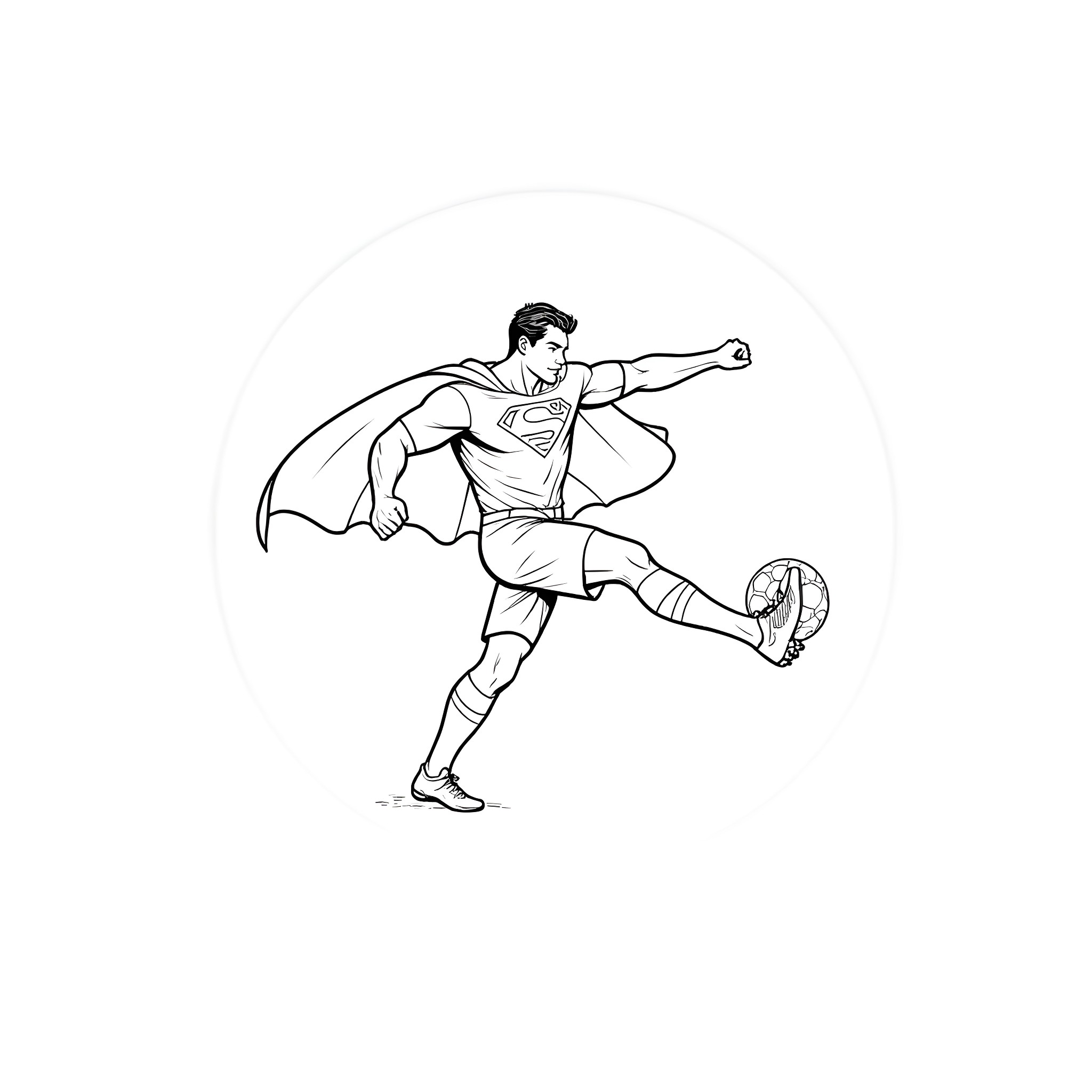 Superman in heroic action pose Coloring Page (free black-and-white line drawing printable PDF for all, from beginners to advanced learners, including children, teens, adults, and seniors)
