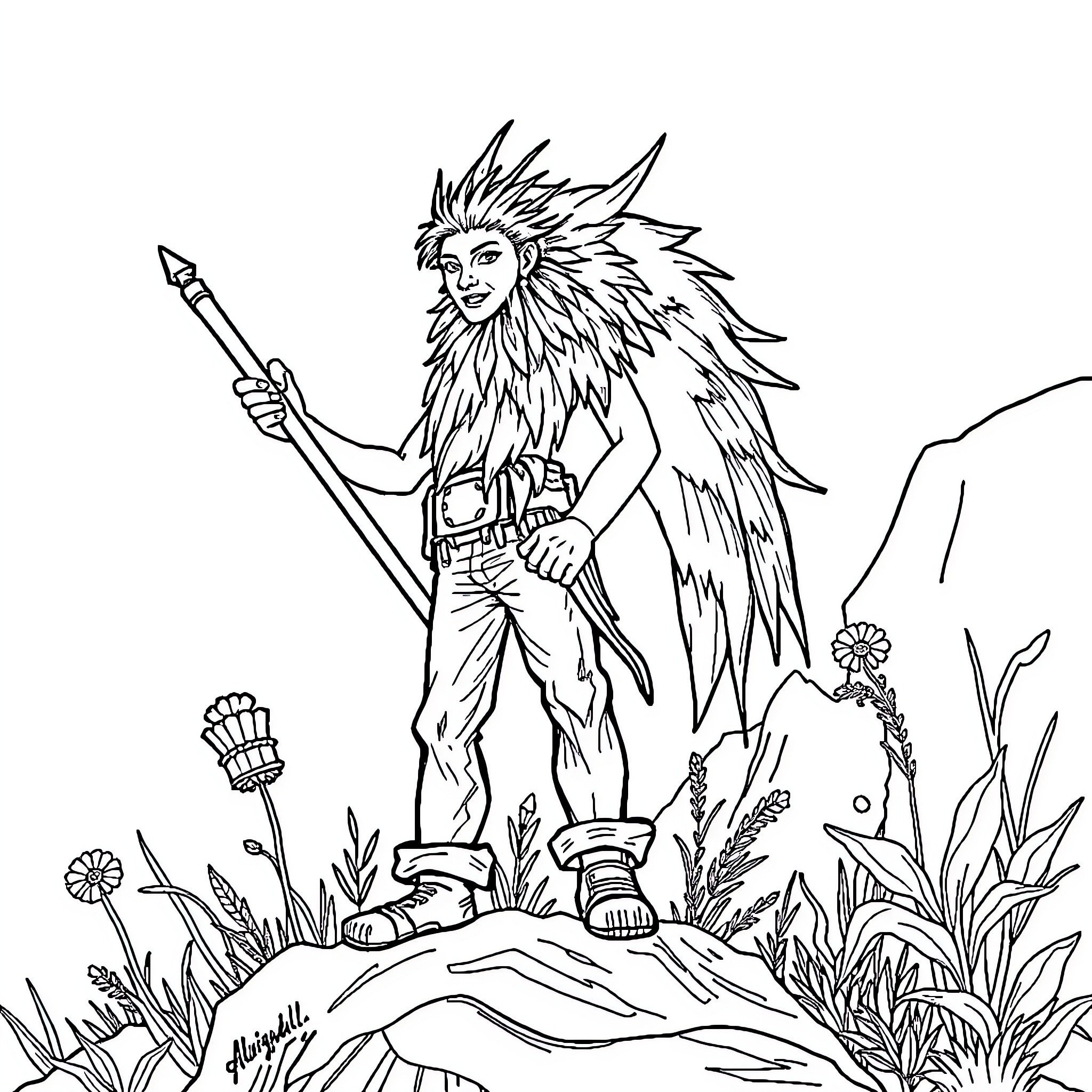 Email of Tribal Warrior in Nature Scenery Coloring Page (free black-and-white line drawing printable PDF for all, from beginners to advanced learners, including children, teens, adults, and seniors)
