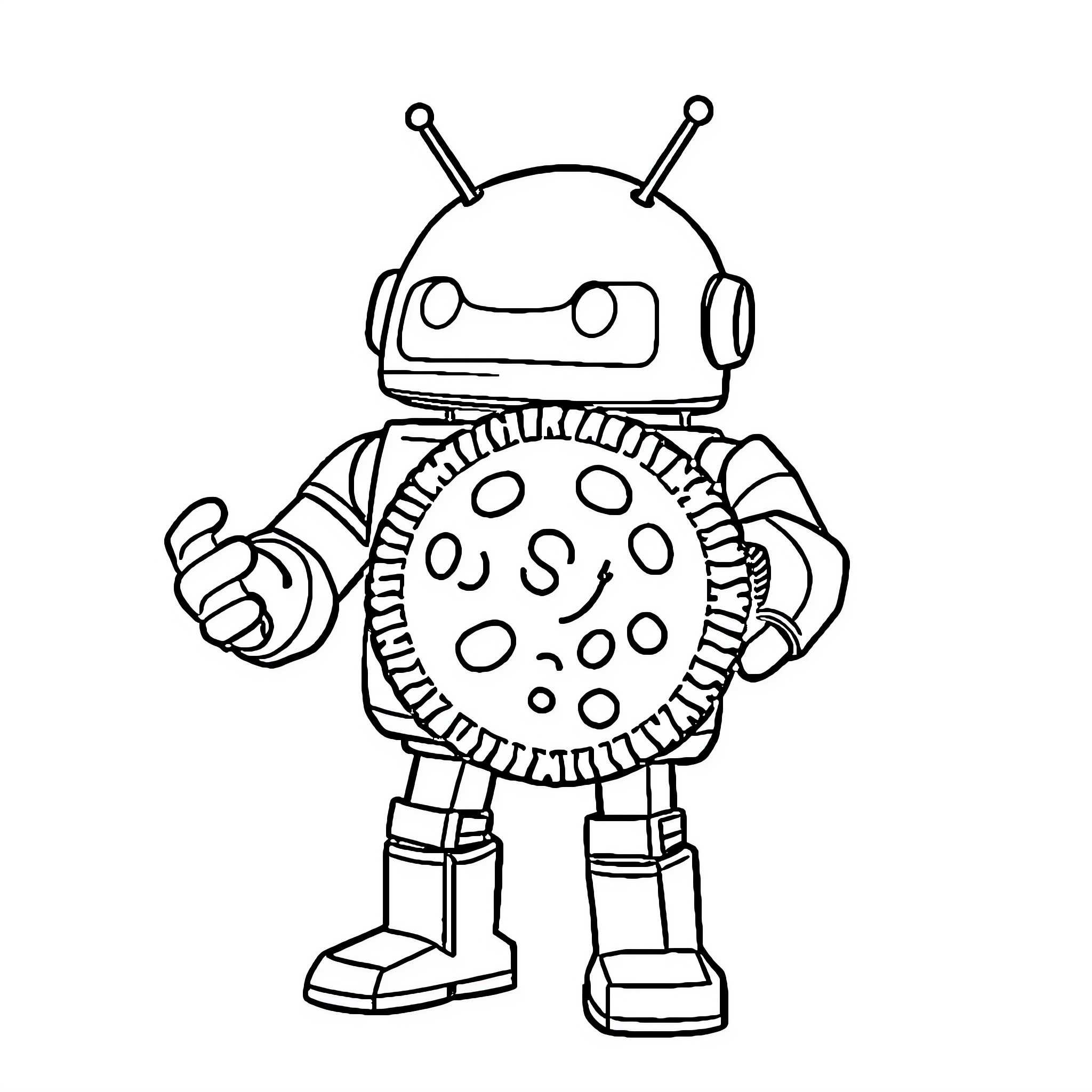 Android robot with playful expression Coloring Page (free black-and-white line drawing printable PDF for all, from beginners to advanced learners, including children, teens, adults, and seniors)