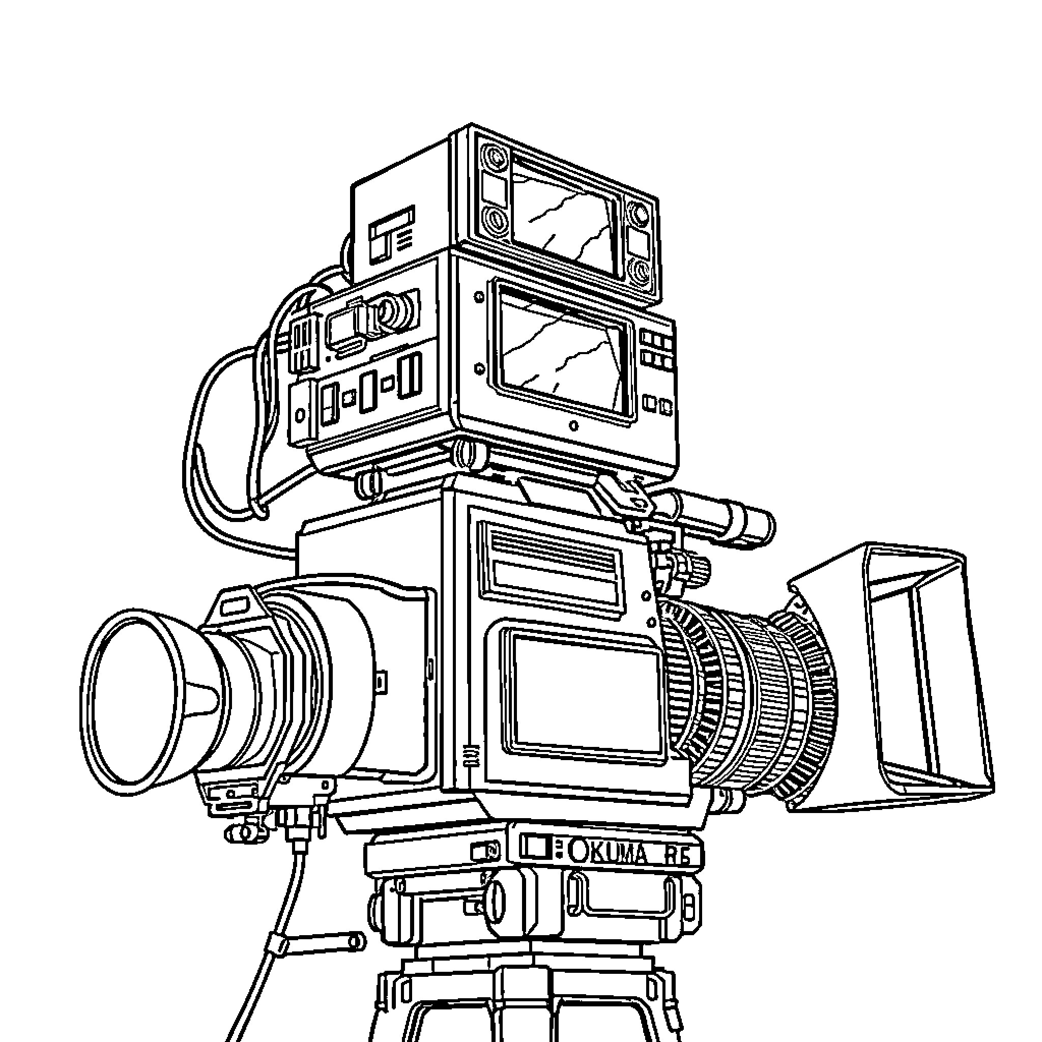 Okuma professional video camera equipment Coloring Page (free black-and-white line drawing printable PDF for all, from beginners to advanced learners, including children, teens, adults, and seniors)