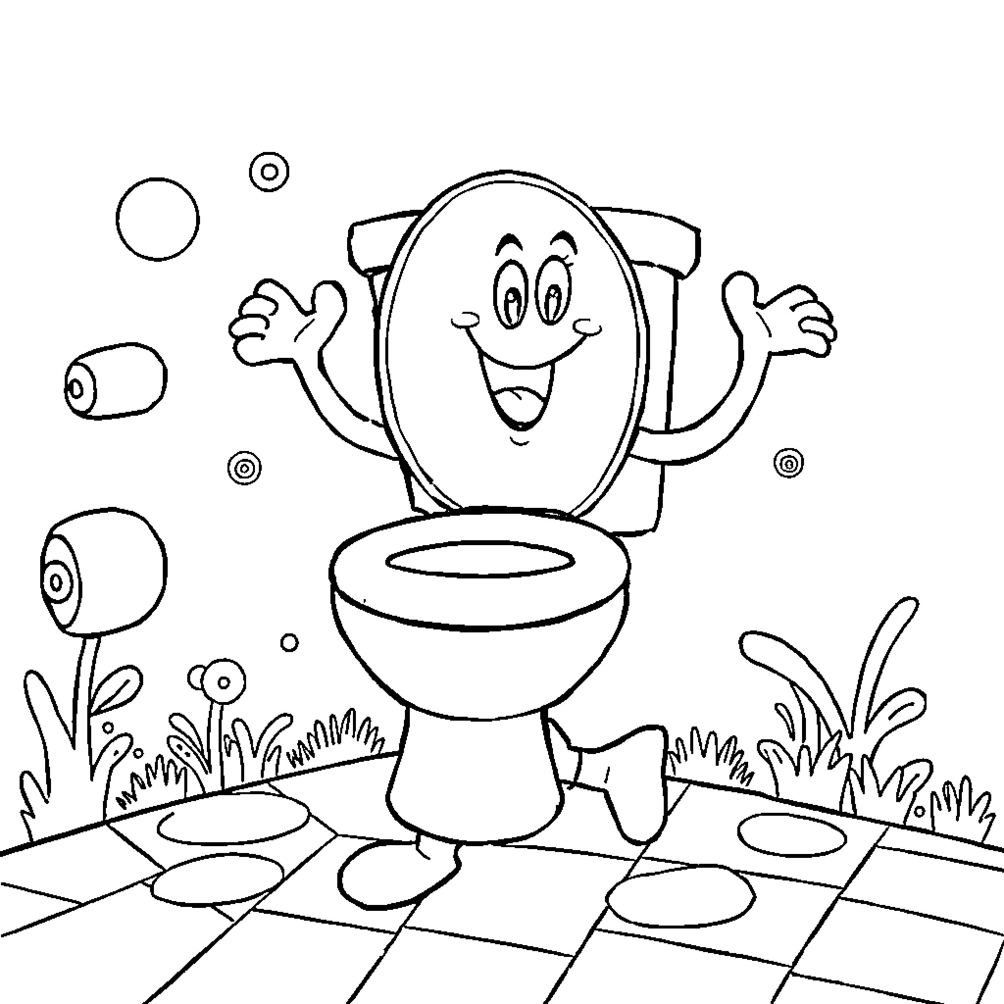 Sskibidi Toilet with Funny Animated Character Coloring Page (free black-and-white line drawing printable PDF for all, from beginners to advanced learners, including children, teens, adults, and seniors)