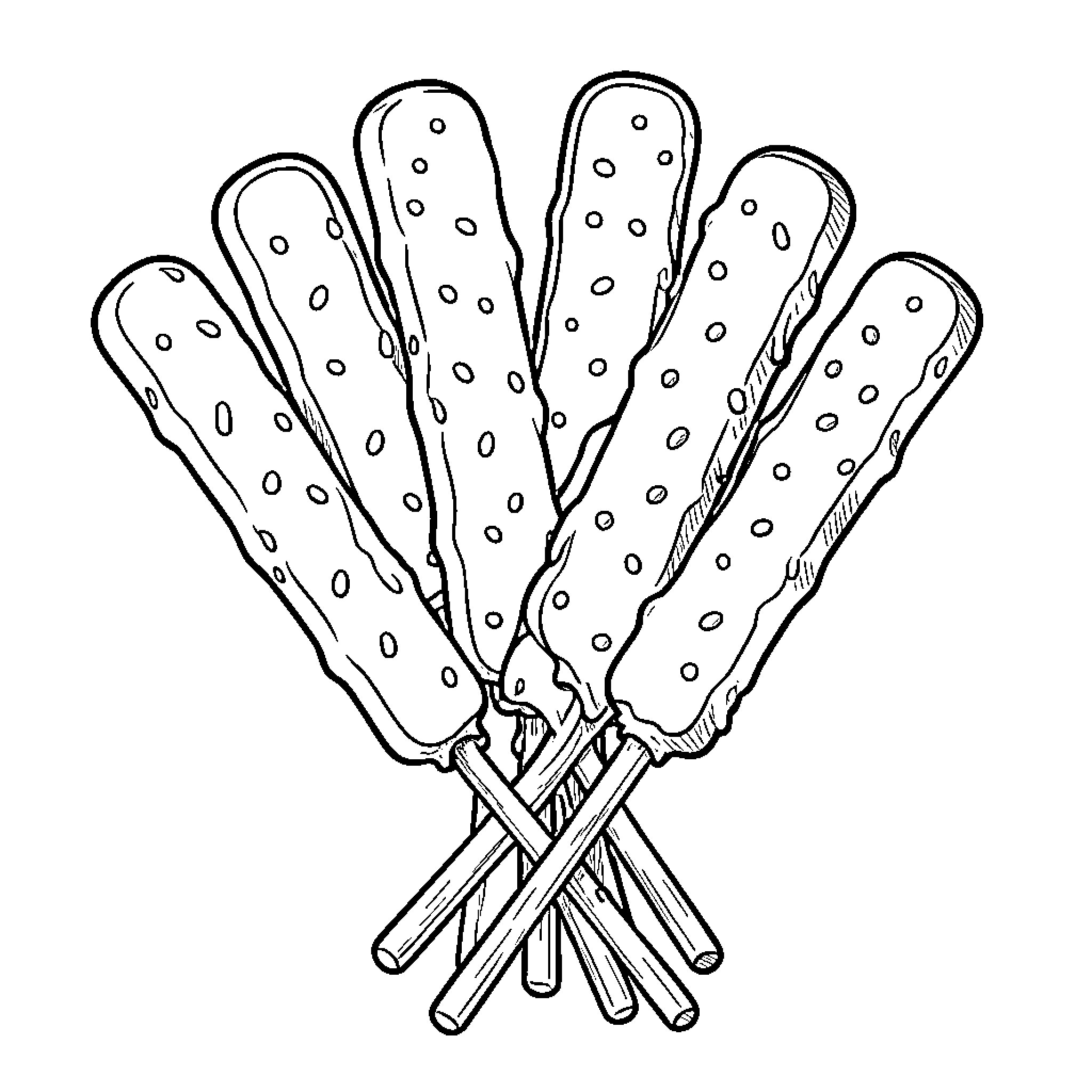 Pepero sticks arranged in a fan shape Coloring Page (free black-and-white line drawing printable PDF for all, from beginners to advanced learners, including children, teens, adults, and seniors)