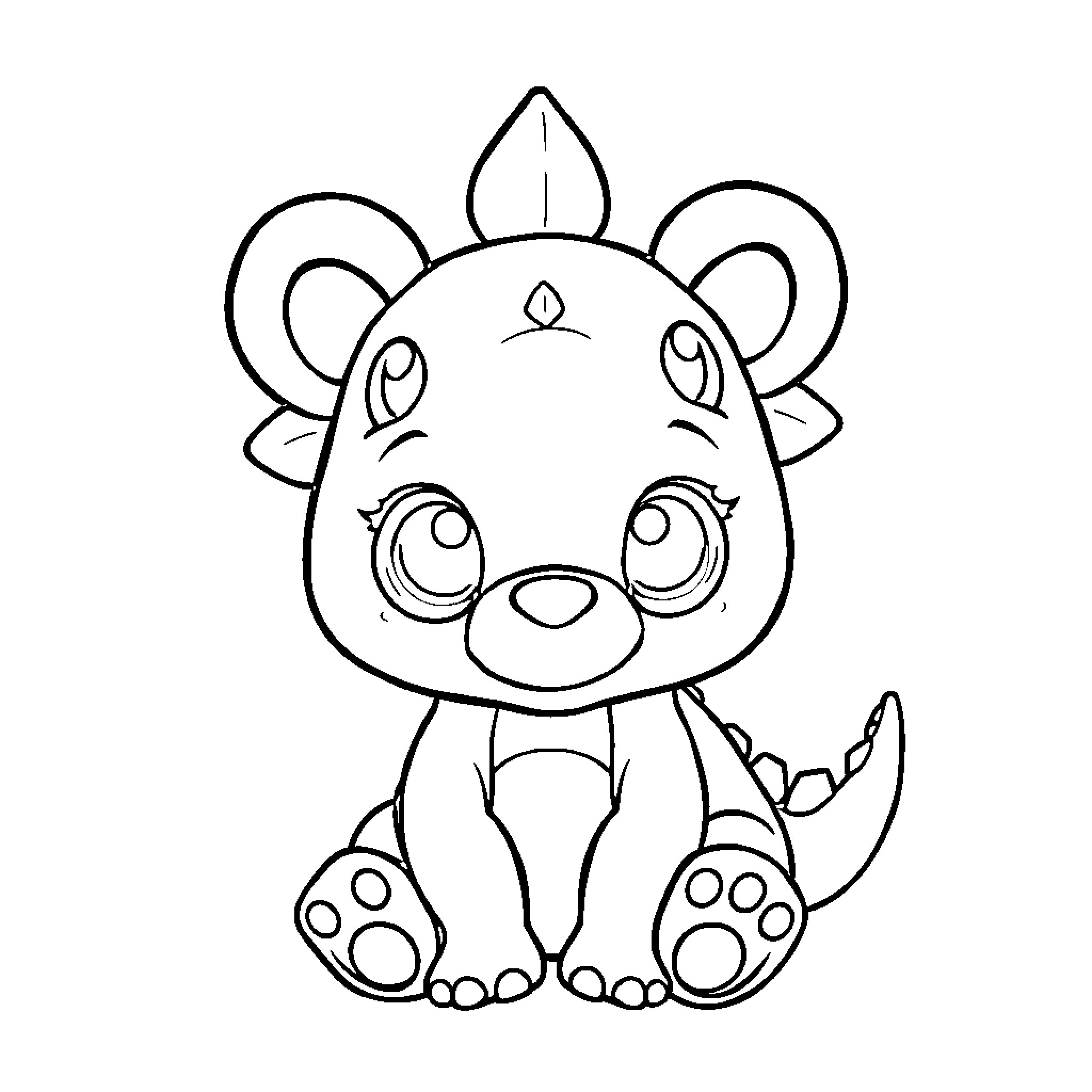 Dinosaur with adorable expression and features Coloring Page (free black-and-white line drawing printable PDF for all, from beginners to advanced learners, including children, teens, adults, and seniors)