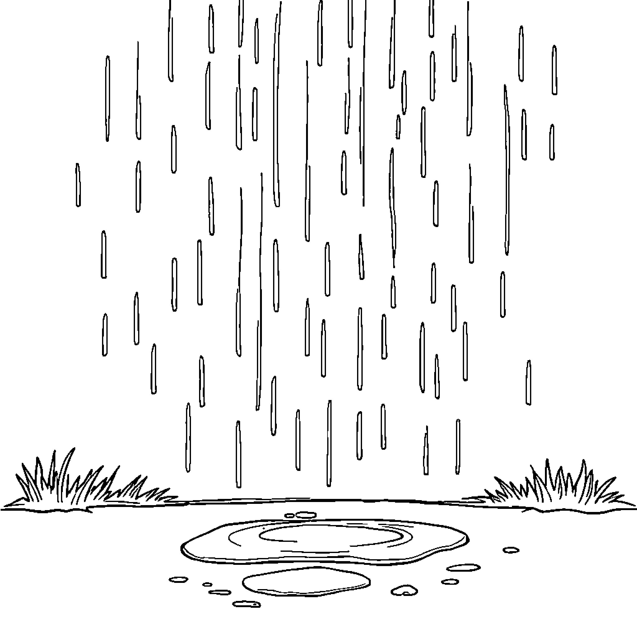 Rain falling on a puddle in nature Coloring Page (free black-and-white line drawing printable PDF for all, from beginners to advanced learners, including children, teens, adults, and seniors)