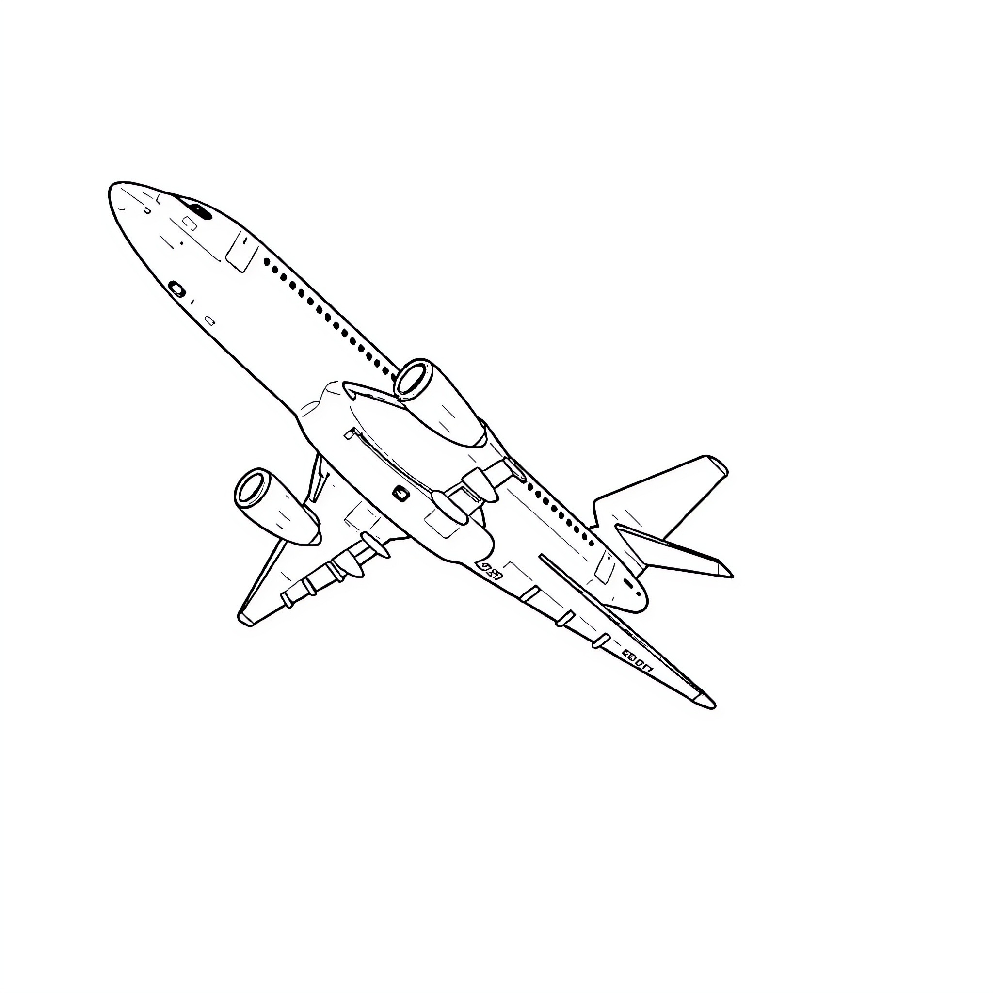 Plane taking off in simple outline style Coloring Page (free black-and-white line drawing printable PDF for all, from beginners to advanced learners, including children, teens, adults, and seniors)
