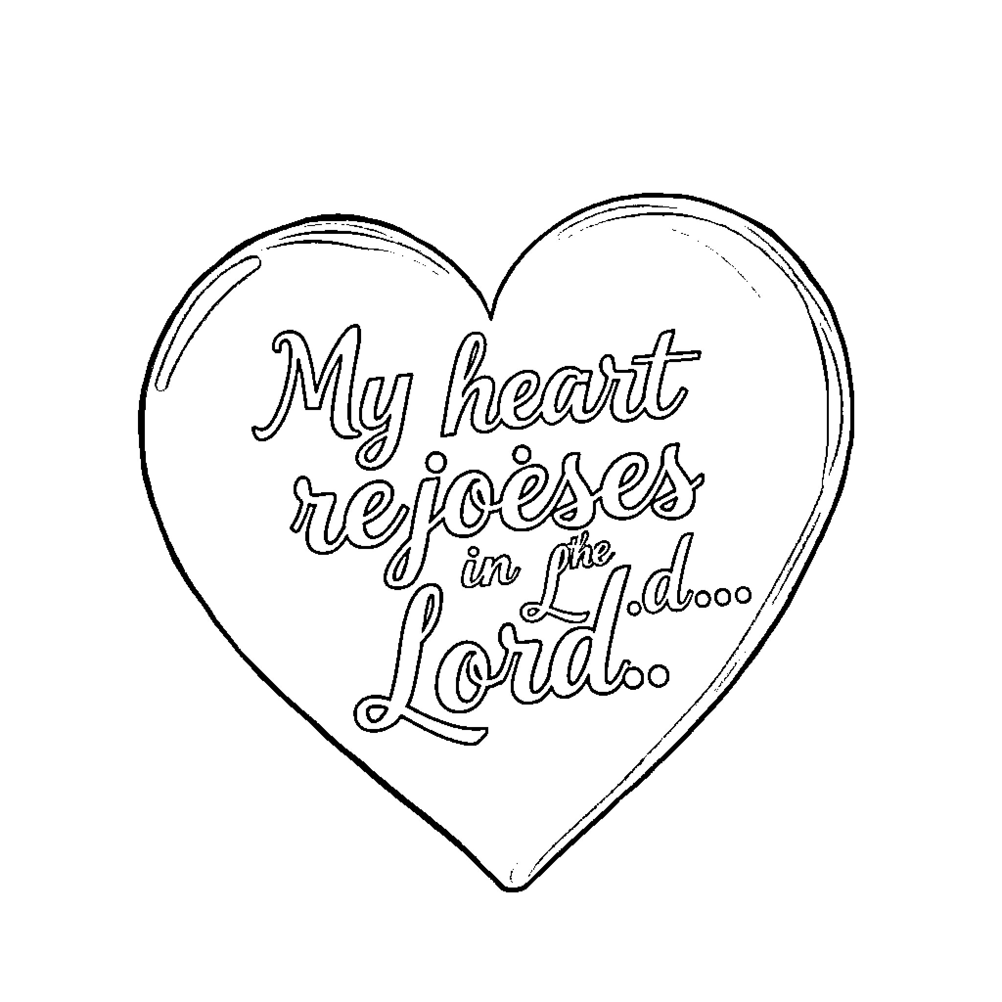 Heart Rejoices in the Lord Coloring Page (free black-and-white line drawing printable PDF for all, from beginners to advanced learners, including children, teens, adults, and seniors)
