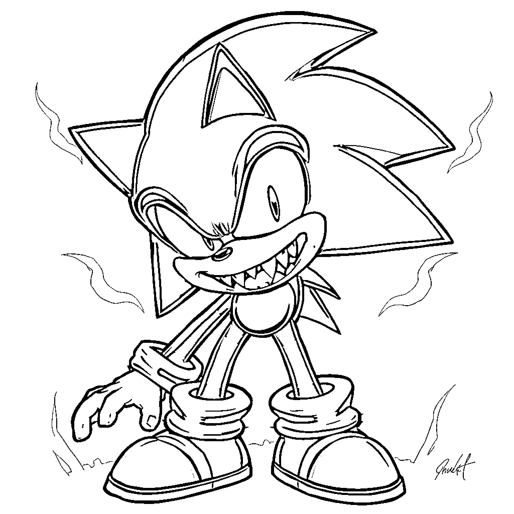 Sonic's Mischievous Grin in the Spotlight Coloring Page (free black-and-white line drawing printable PDF for all, from beginners to advanced learners, including children, teens, adults, and seniors)