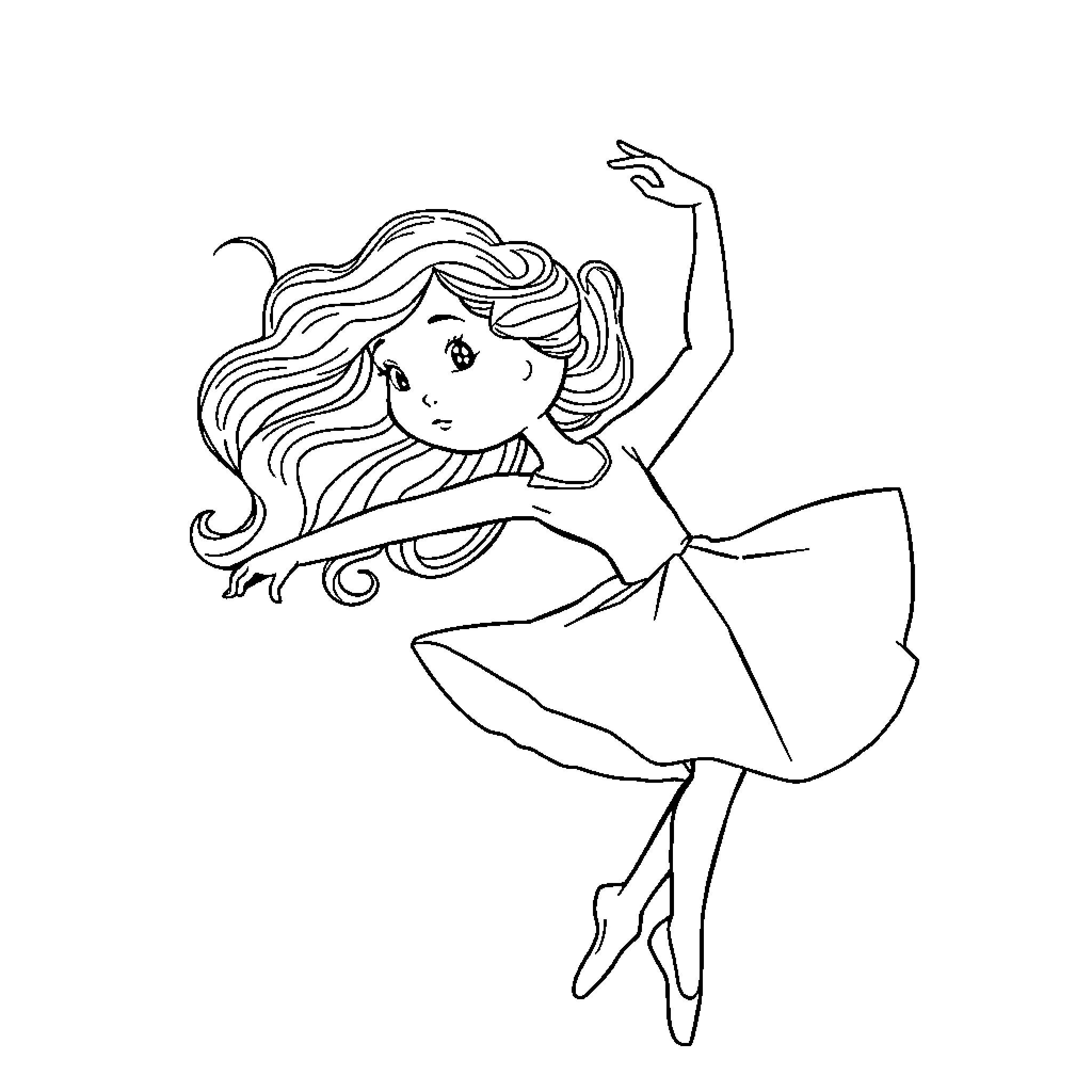 Ballerina performing graceful dance moves Coloring Page (free black-and-white line drawing printable PDF for all, from beginners to advanced learners, including children, teens, adults, and seniors)