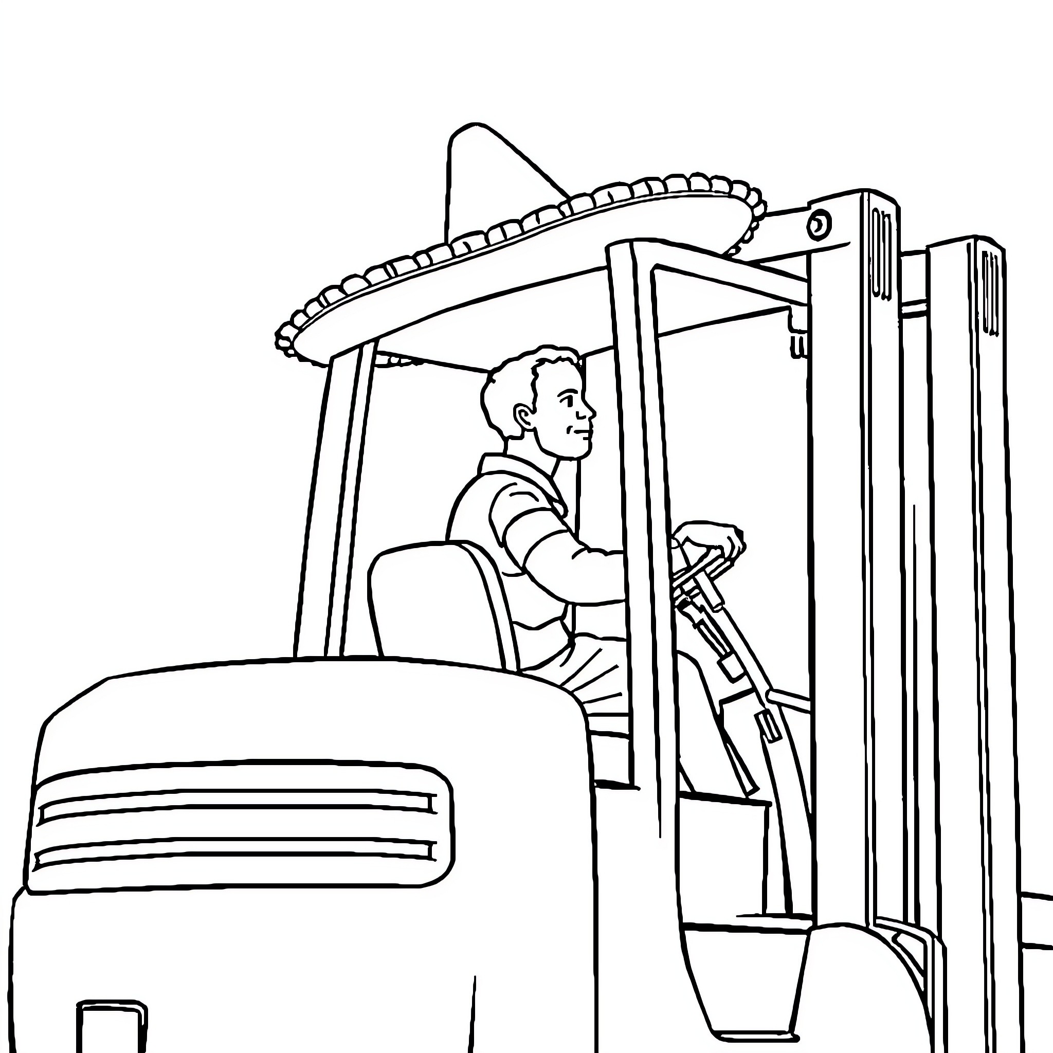 Forklift operator transporting cargo in warehouse Coloring Page (free black-and-white line drawing printable PDF for all, from beginners to advanced learners, including children, teens, adults, and seniors)