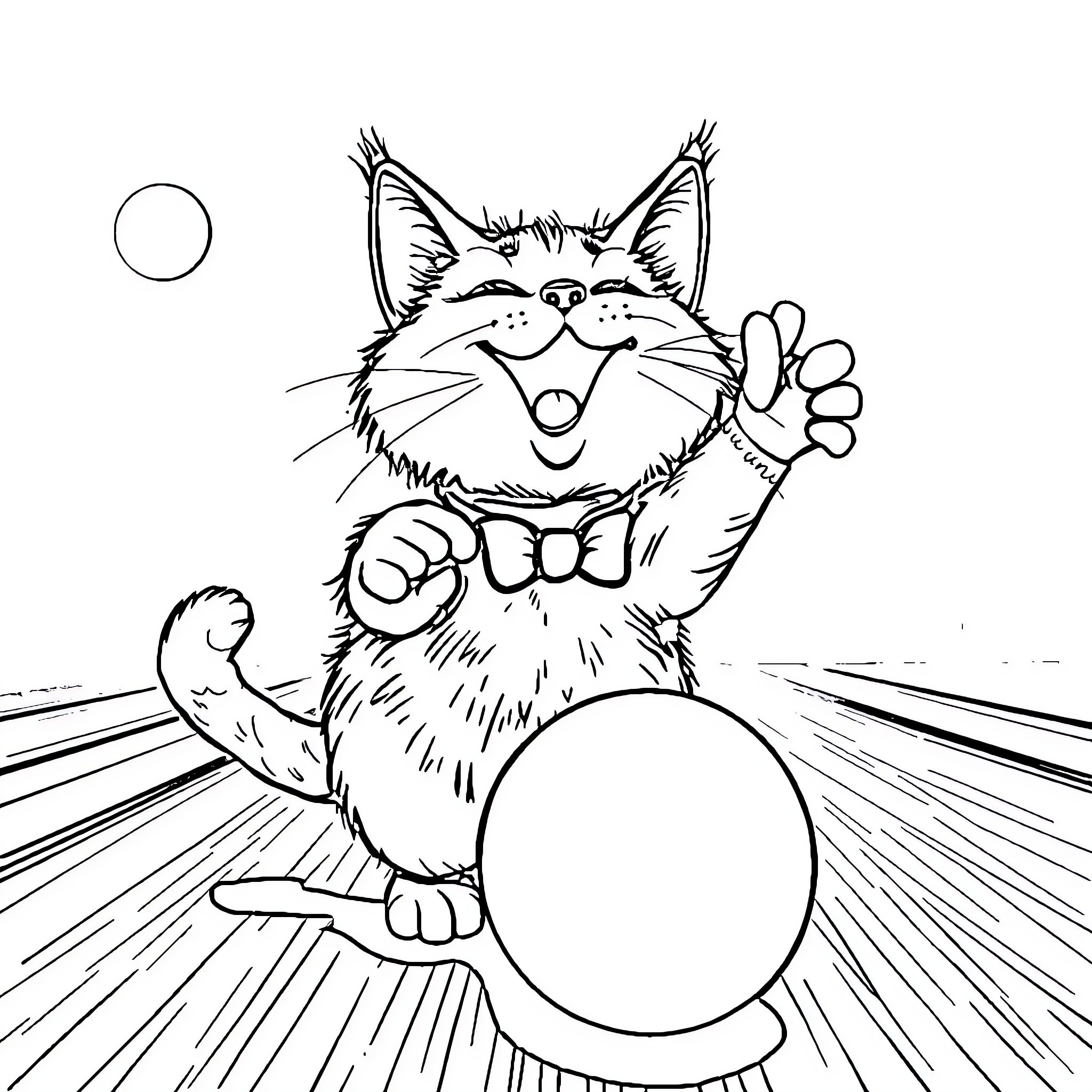 Cat enjoying playing with ball Coloring Page (free black-and-white line drawing printable PDF for all, from beginners to advanced learners, including children, teens, adults, and seniors)
