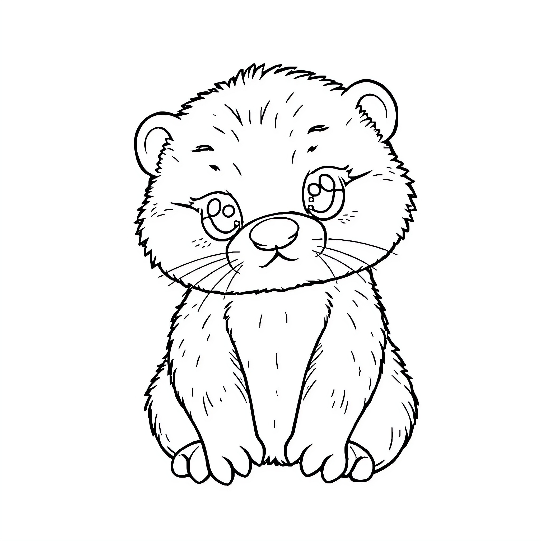 Otter sitting with wide-eyed expression Coloring Page (free black-and-white line drawing printable PDF for all, from beginners to advanced learners, including children, teens, adults, and seniors)