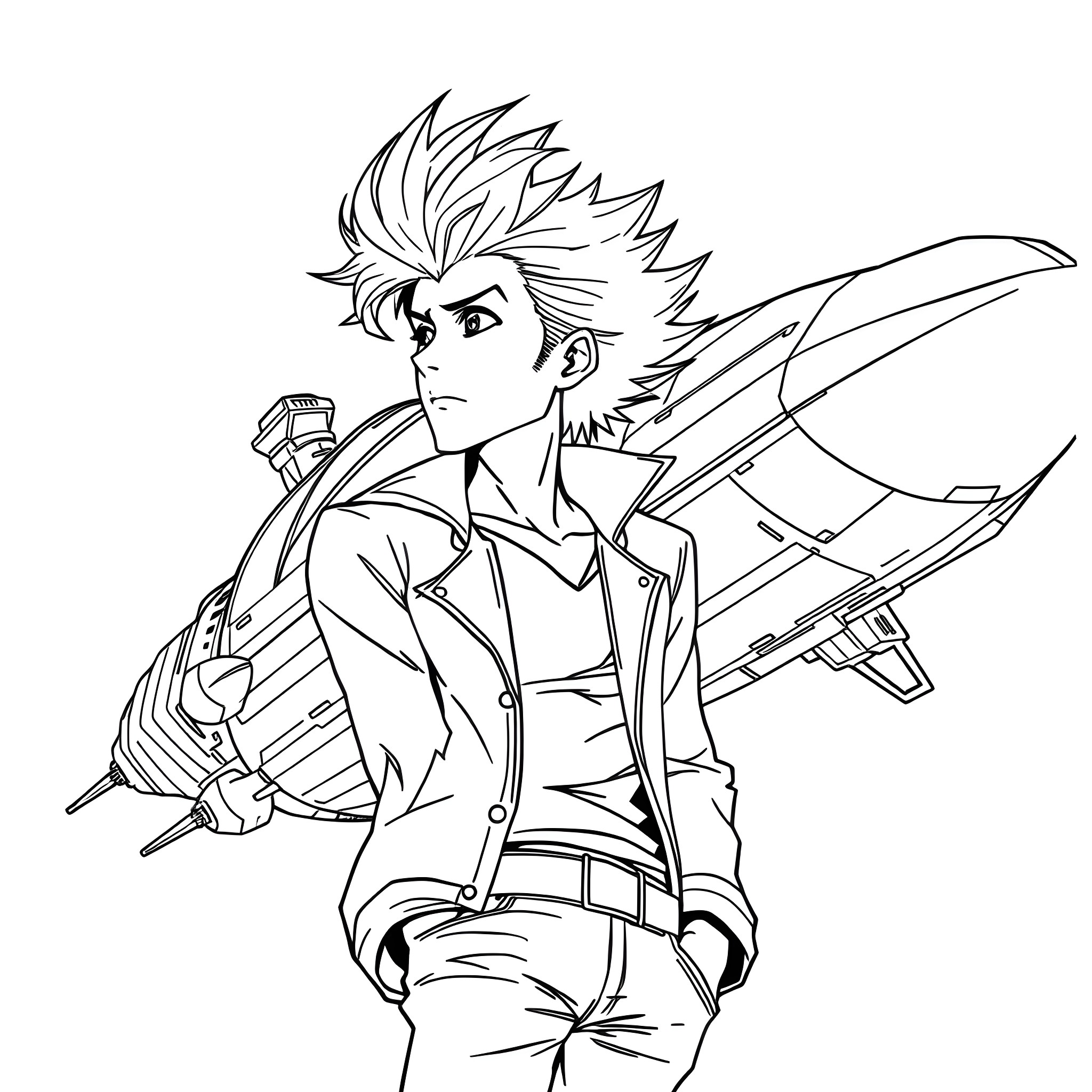 Spike Spiegel in action-packed adventure Coloring Page (free black-and-white line drawing printable PDF for all, from beginners to advanced learners, including children, teens, adults, and seniors)