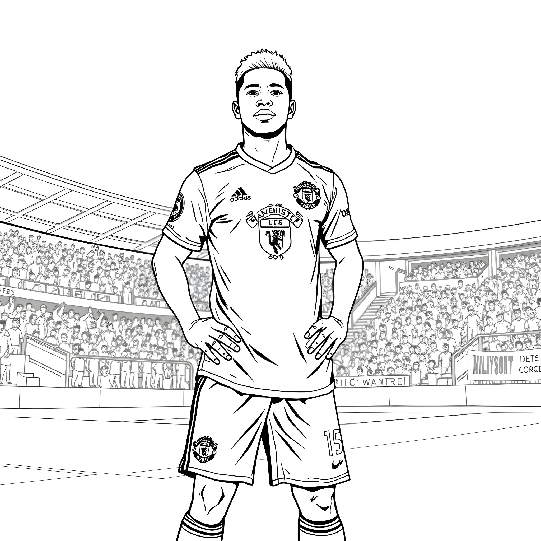Willy Gnonto posing confidently on the soccer field Coloring Page (free black-and-white line drawing printable PDF for all, from beginners to advanced learners, including children, teens, adults, and seniors)