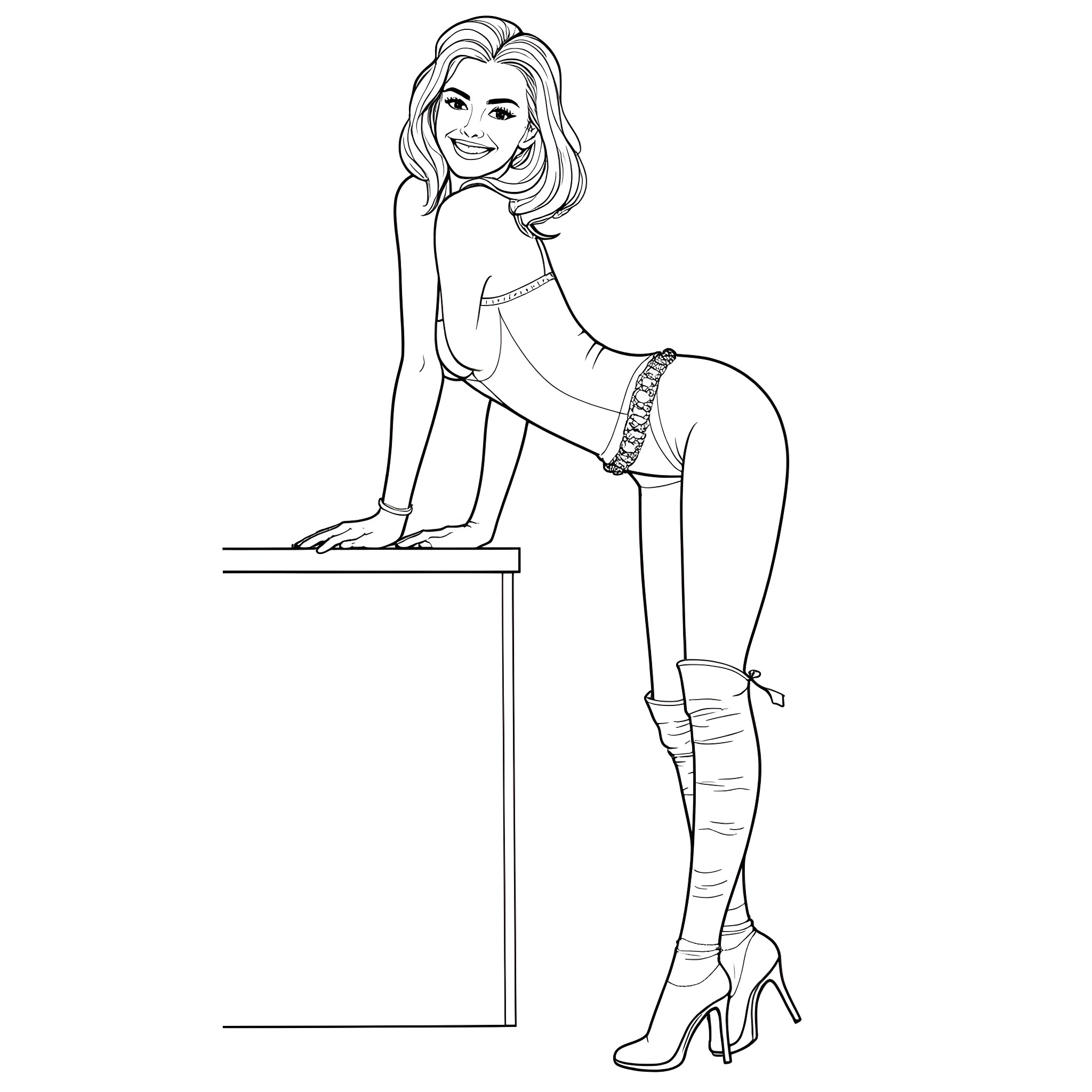 Dannii Minogue posing confidently in revealing outfit Coloring Page (free black-and-white line drawing printable PDF for all, from beginners to advanced learners, including children, teens, adults, and seniors)