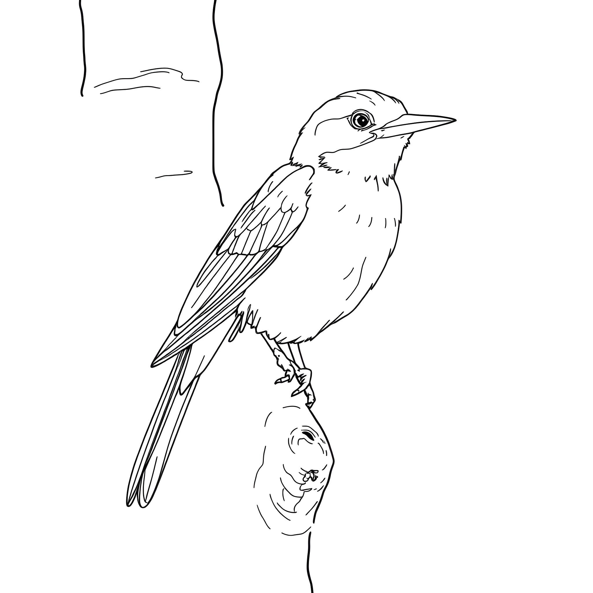 Passerina perched on a branch Coloring Page (free black-and-white line drawing printable PDF for all, from beginners to advanced learners, including children, teens, adults, and seniors)