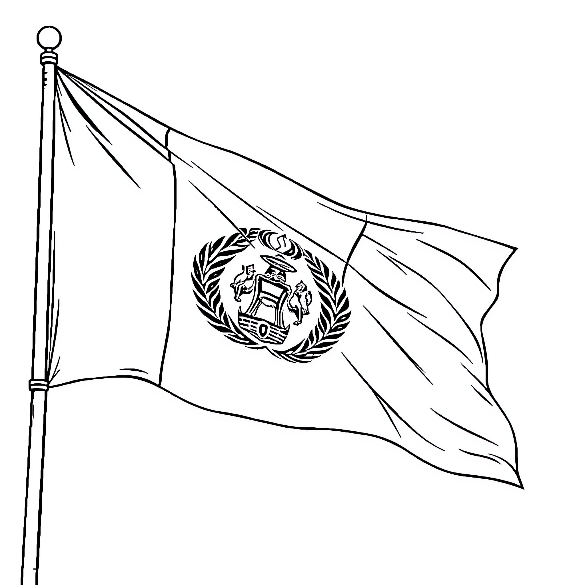 Flag of nation with naval crest Coloring Page (free black-and-white line drawing printable PDF for all, from beginners to advanced learners, including children, teens, adults, and seniors)