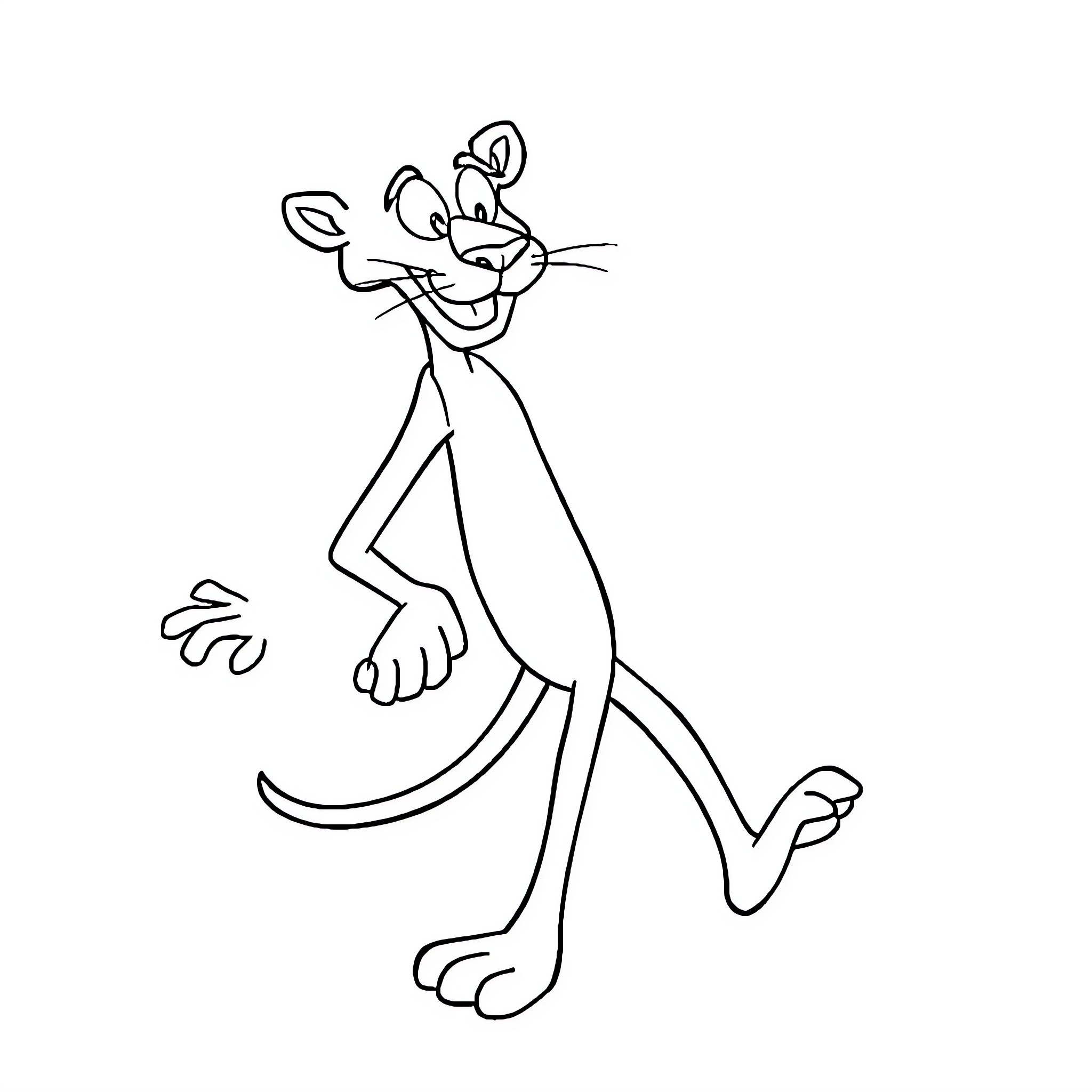 Panther character playfully walking Coloring Page (free black-and-white line drawing printable PDF for all, from beginners to advanced learners, including children, teens, adults, and seniors)