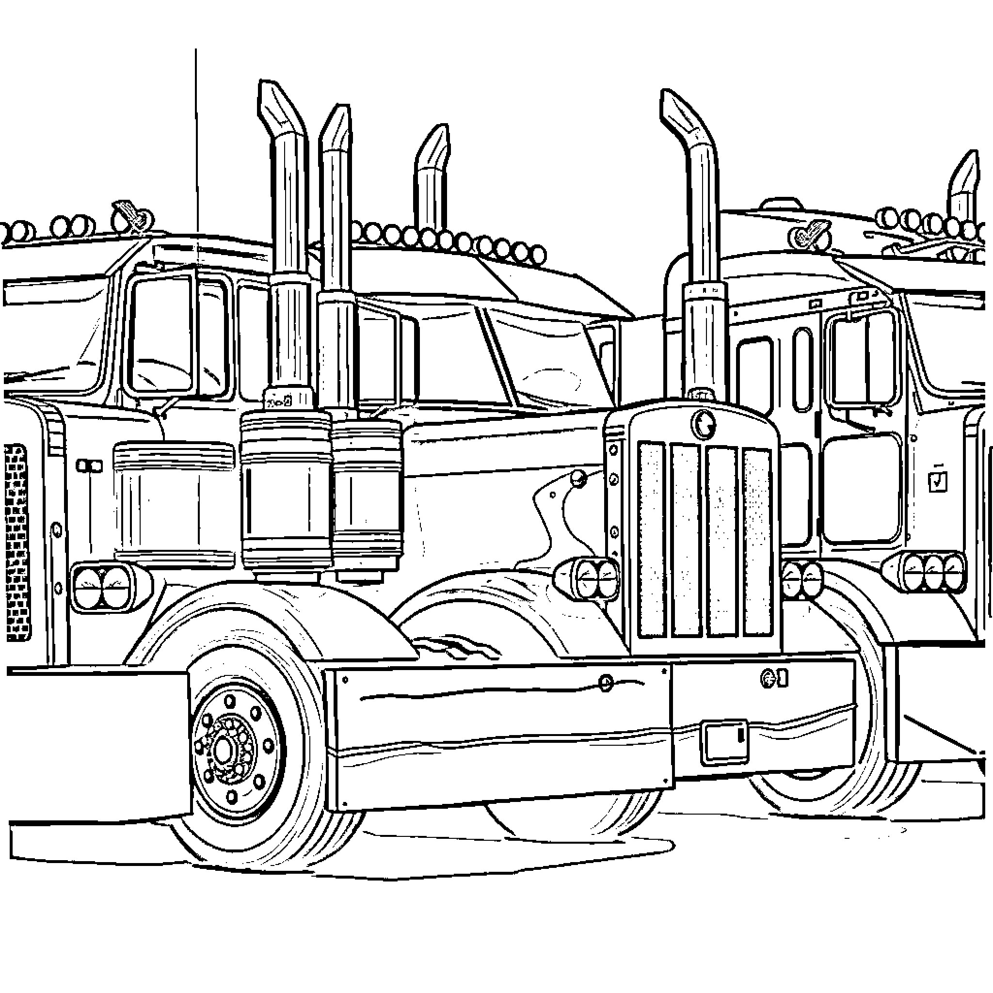 Truck with distinctive design features Coloring Page (free black-and-white line drawing printable PDF for all, from beginners to advanced learners, including children, teens, adults, and seniors)