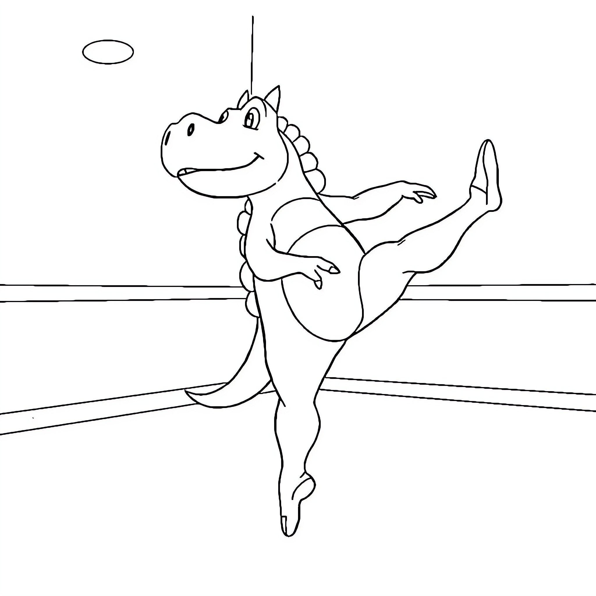 Rhydon performing graceful ballet moves Coloring Page (free black-and-white line drawing printable PDF for all, from beginners to advanced learners, including children, teens, adults, and seniors)