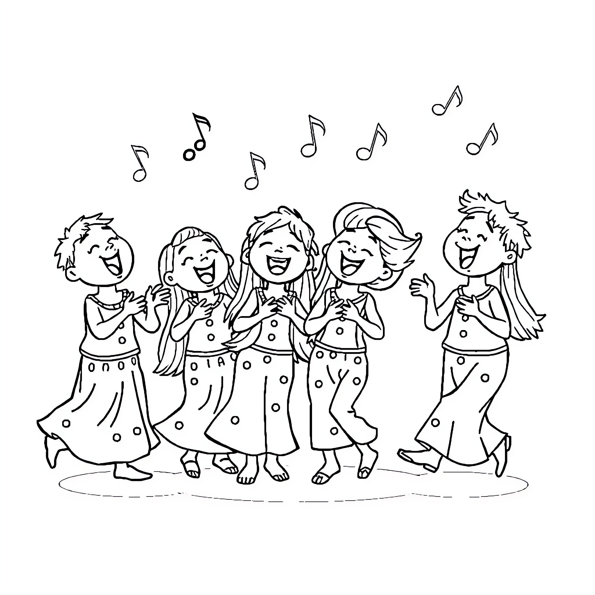 Tralalerito Friends Singing and Dancing Coloring Page (free black-and-white line drawing printable PDF for all, from beginners to advanced learners, including children, teens, adults, and seniors)