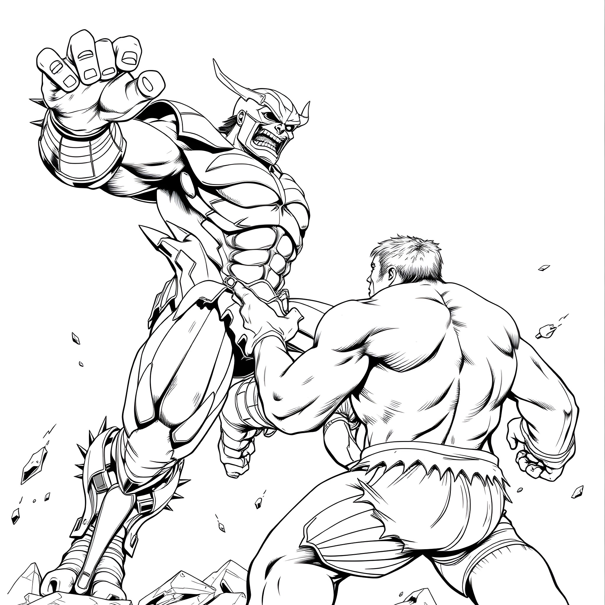 Abomination: Monstrous Clash of Titans Coloring Page (free black-and-white line drawing printable PDF for all, from beginners to advanced learners, including children, teens, adults, and seniors)