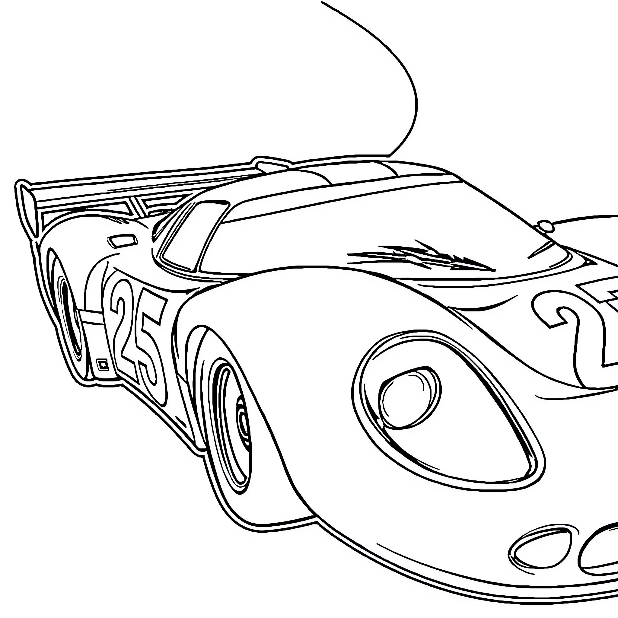 Racecar speeding on the track Coloring Page (free black-and-white line drawing printable PDF for all, from beginners to advanced learners, including children, teens, adults, and seniors)