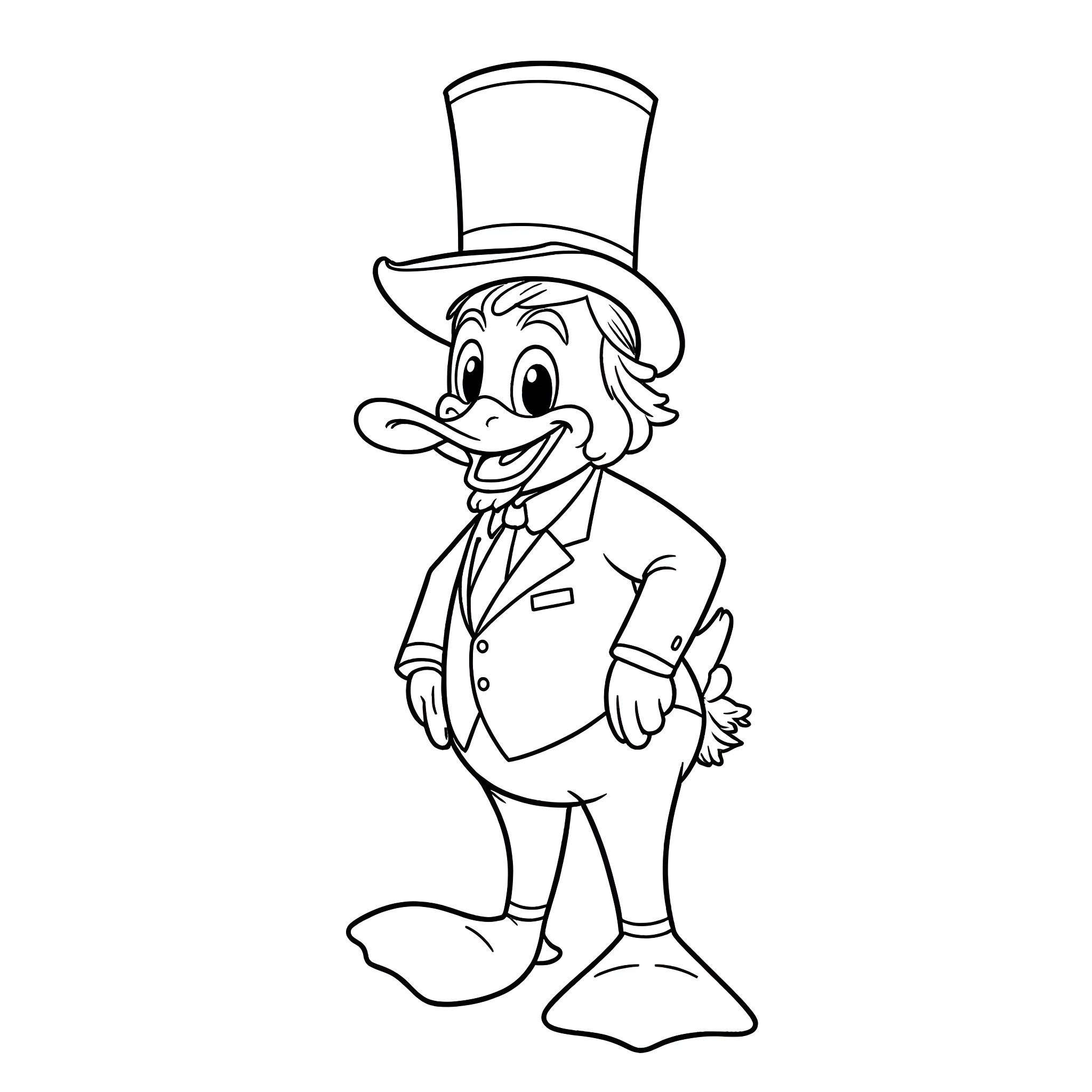 Donald's Animated Gentleman Attire Coloring Page (free black-and-white line drawing printable PDF for all, from beginners to advanced learners, including children, teens, adults, and seniors)