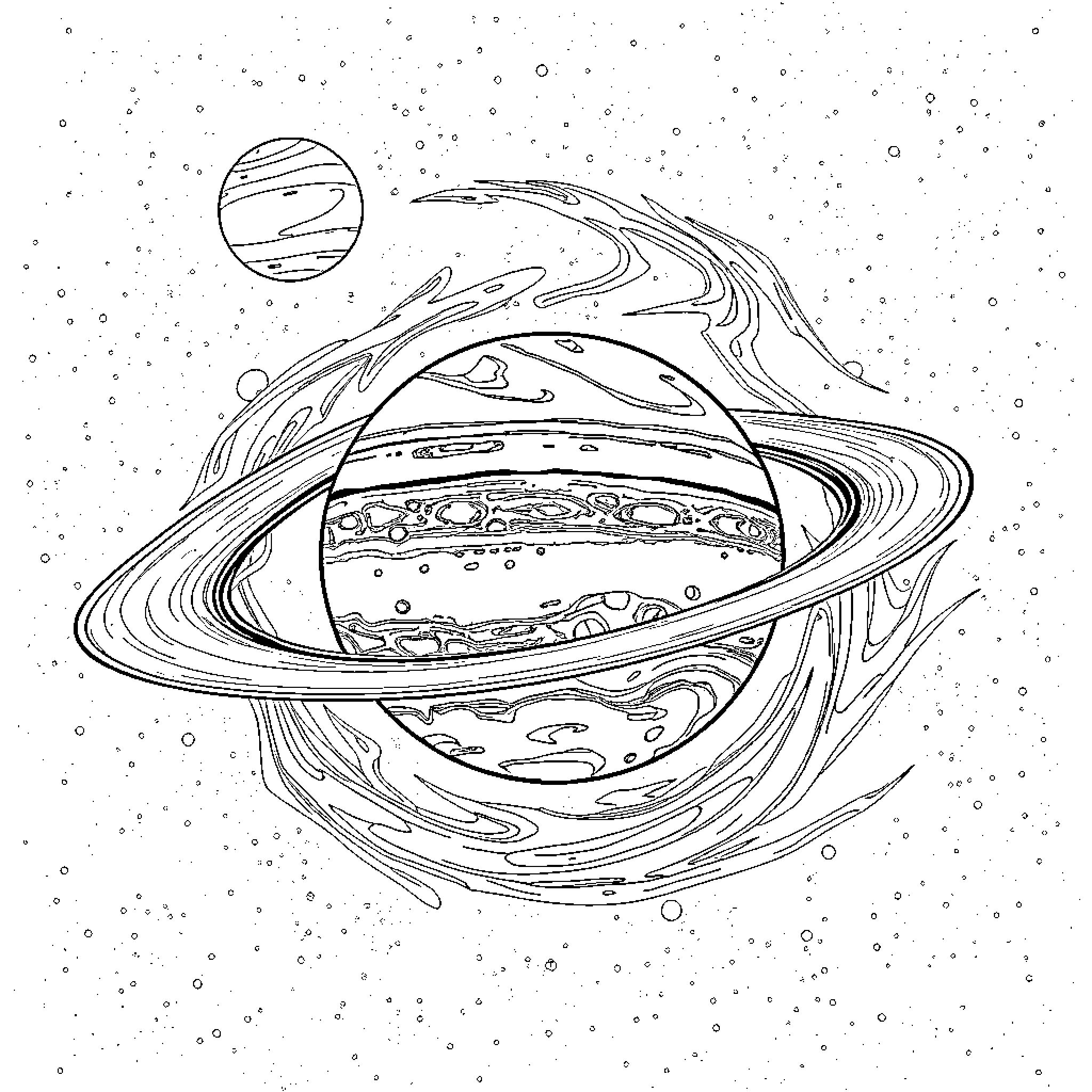 Jupiter's swirling atmosphere in the cosmos Coloring Page (free black-and-white line drawing printable PDF for all, from beginners to advanced learners, including children, teens, adults, and seniors)