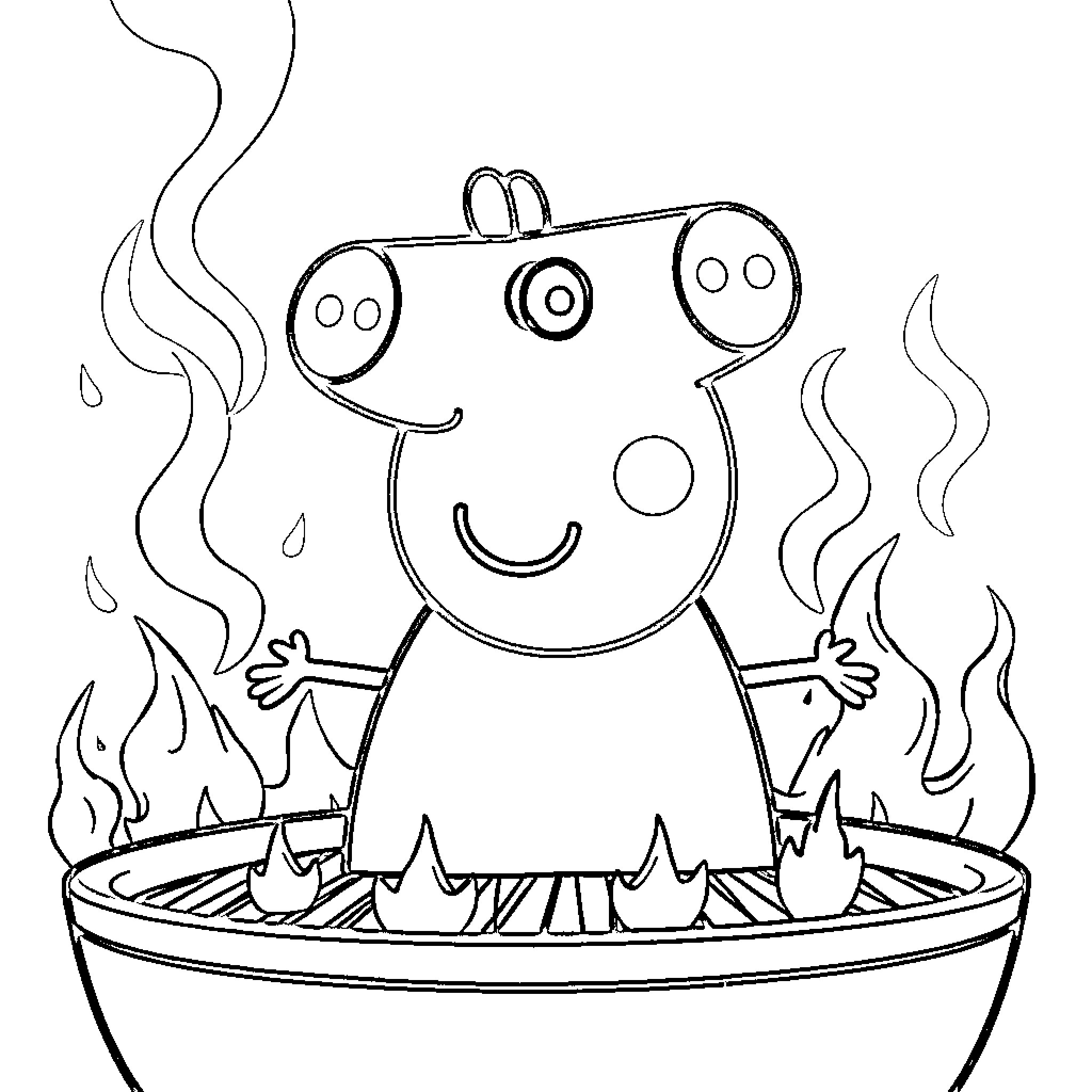 Peppa Pig enjoying a hot bubble bath Coloring Page (free black-and-white line drawing printable PDF for all, from beginners to advanced learners, including children, teens, adults, and seniors)