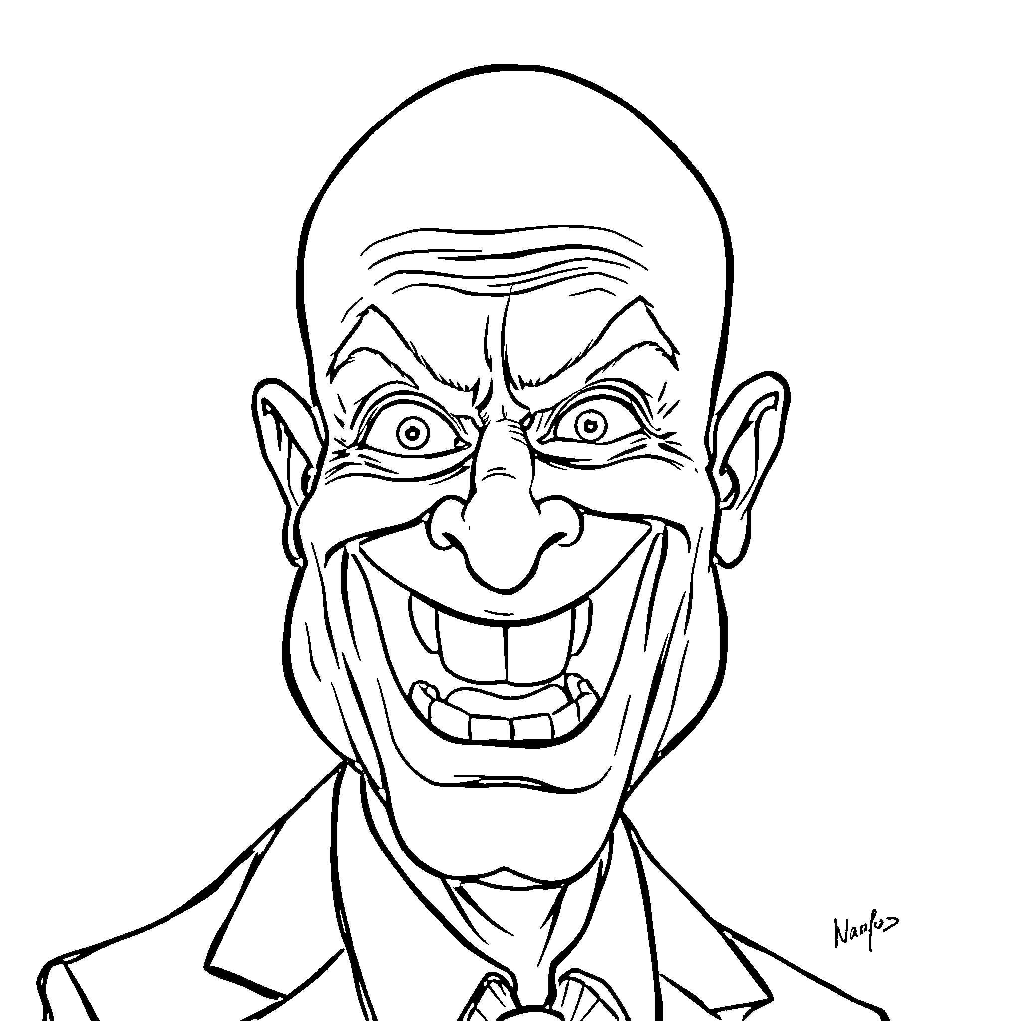 Trader's Mischievous Grin and Lively Expression Coloring Page (free black-and-white line drawing printable PDF for all, from beginners to advanced learners, including children, teens, adults, and seniors)