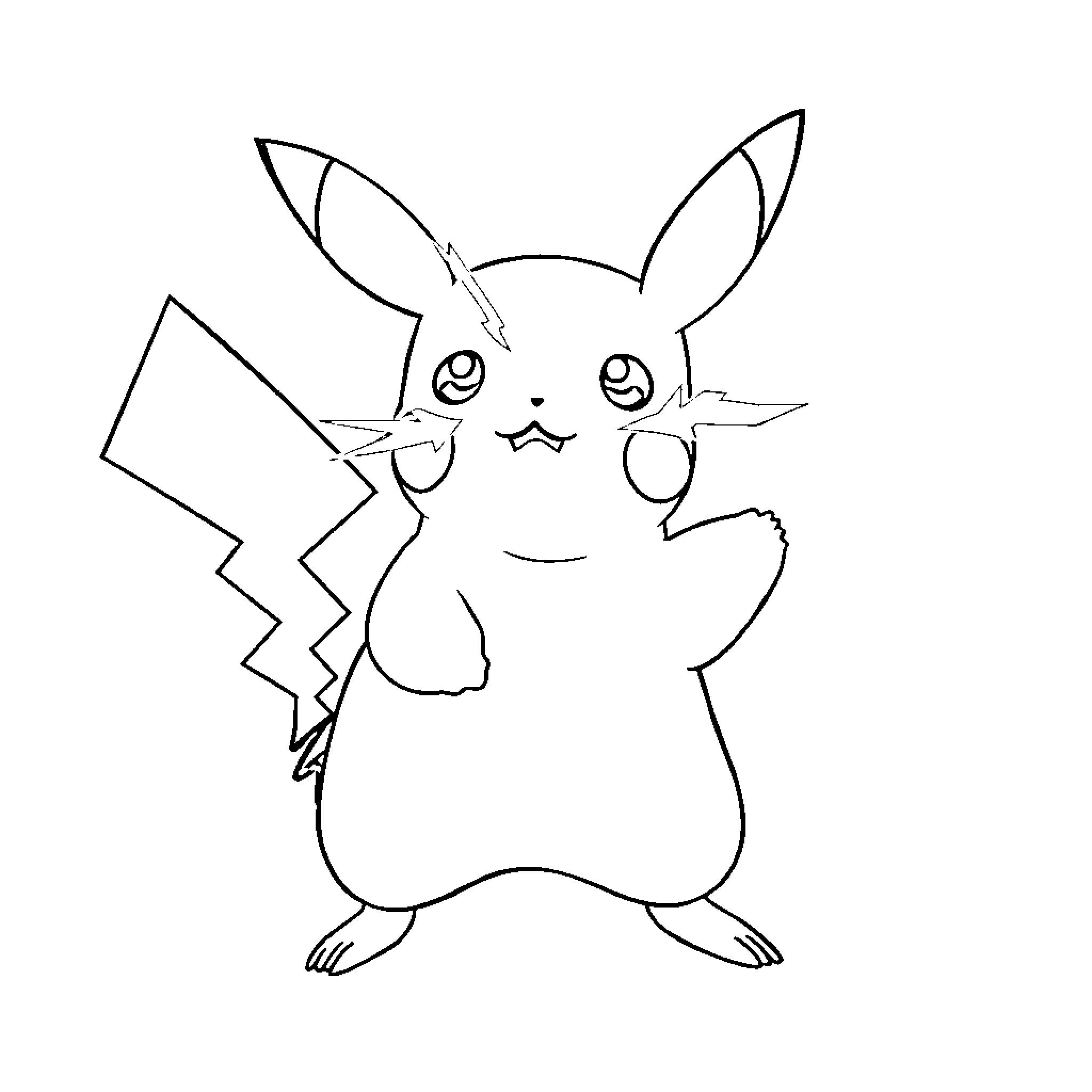 Pikachu playfully posing in a sketch-like style Coloring Page (free black-and-white line drawing printable PDF for all, from beginners to advanced learners, including children, teens, adults, and seniors)